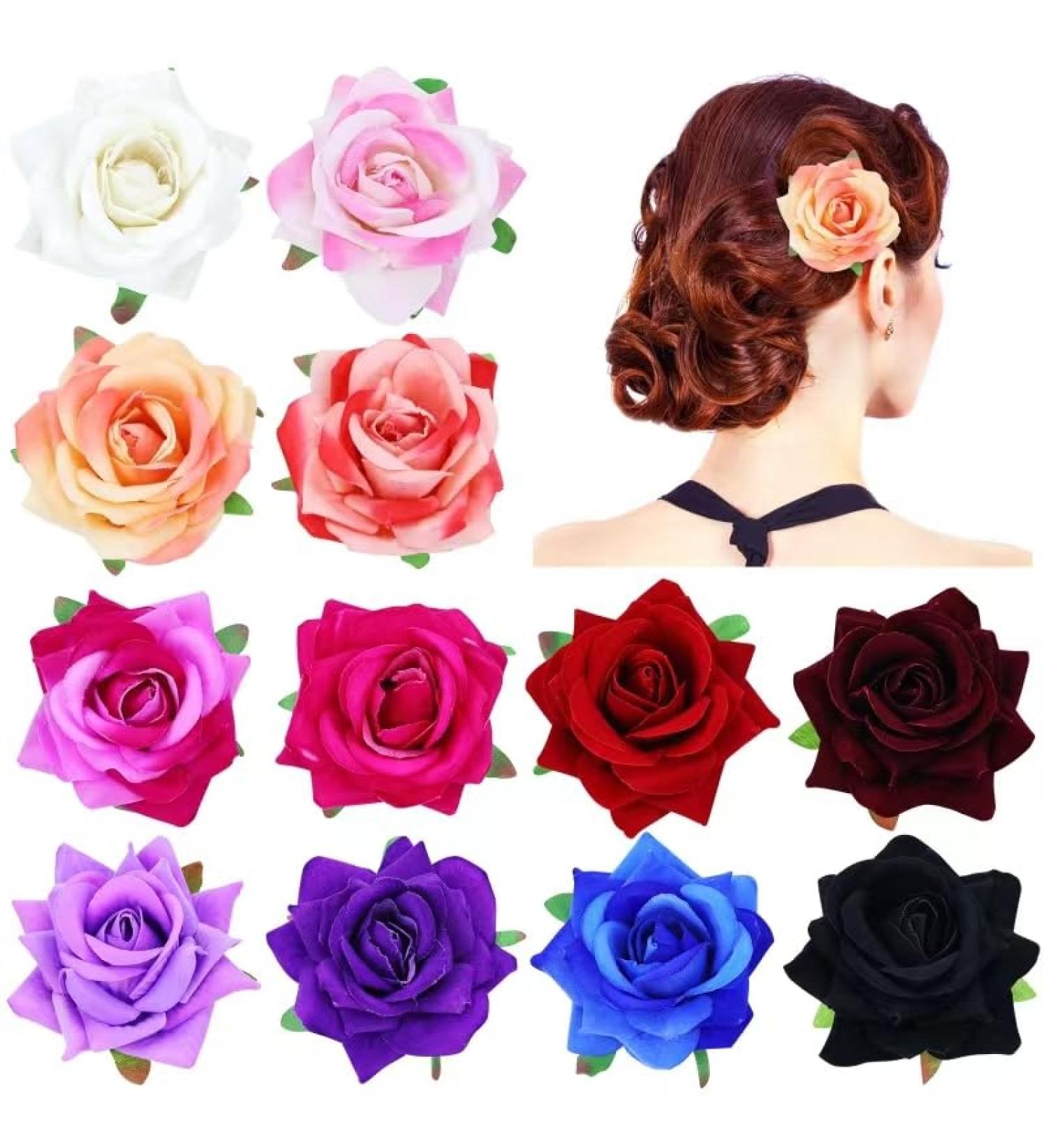 inSowni 12 Pieces Flamenco Dancer Mexican Rose Flower Brooches Pins Prom Party Wedding Bridal Floral Alligator Hair Clips Barrettes Accessories for Women Girls - Buy Online on GoSupps.com