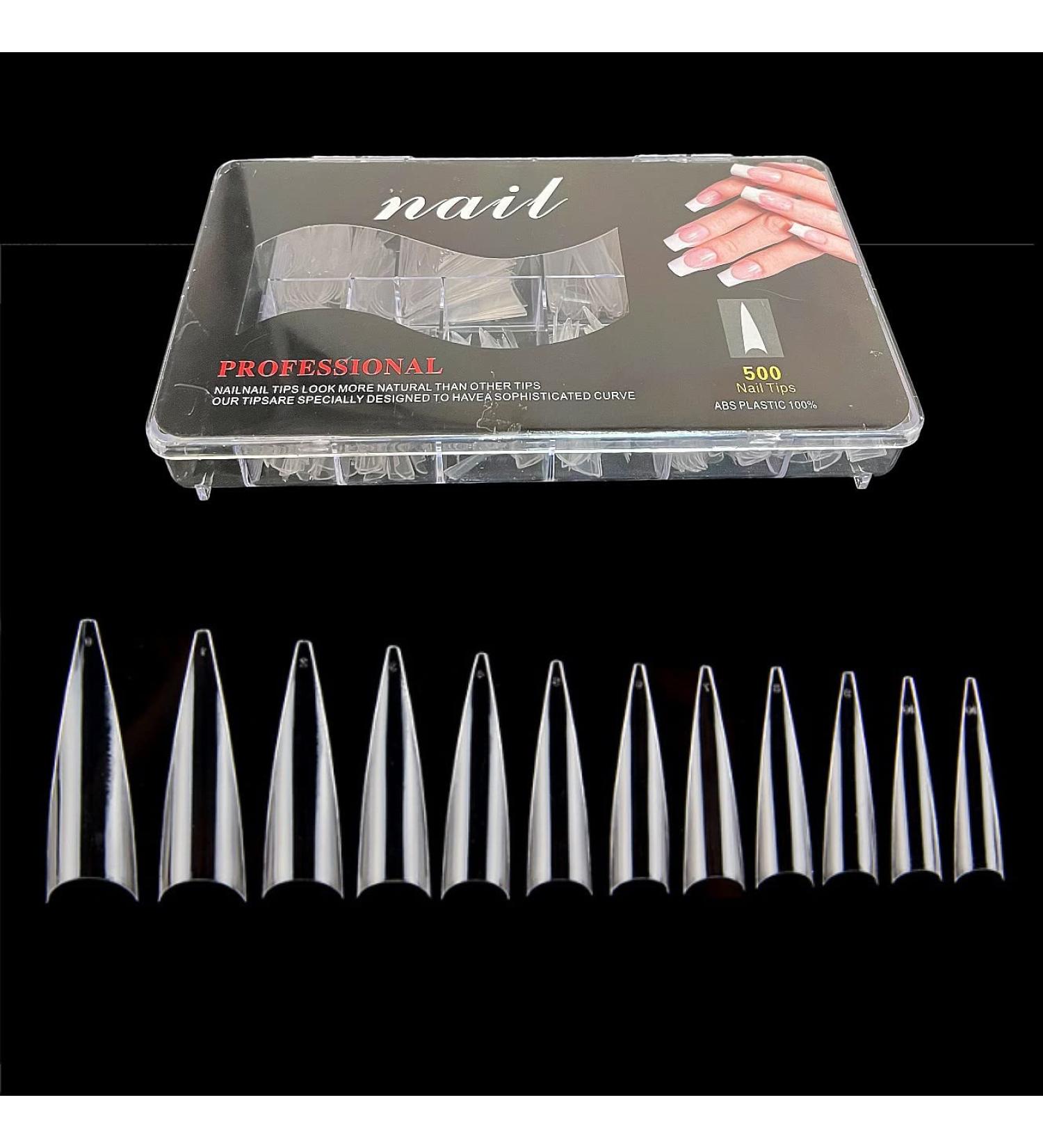 JZK 500x Clear Extra Long Half Cover Stiletto Nail Tips For Acrylic Extensions Long Pointy False Nail Tips For Gel And Acrylic Nails Finger Nail Extension Tips For Nail Salon - Buy Online on GoSupps.com