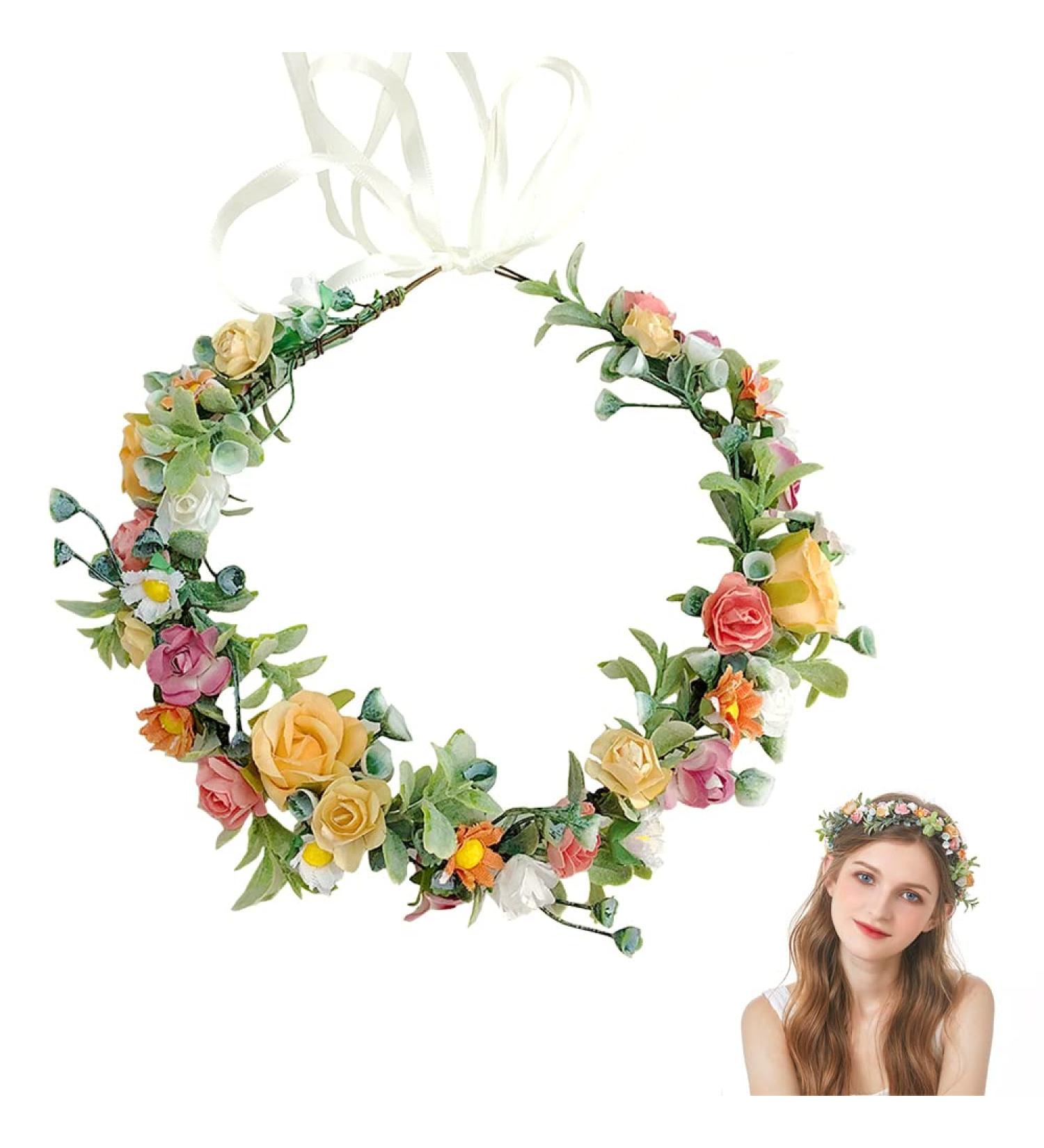 Buy Yellow Flower Crown Headband - Artificial Floral Wreath & Hair Garland for Brides | International Shipping - Buy Online on GoSupps.com