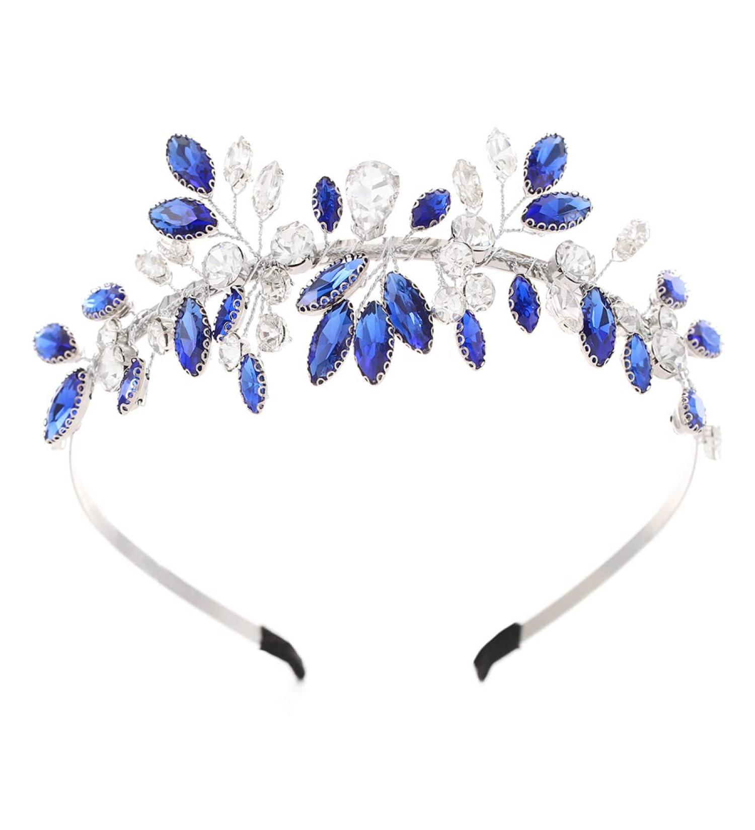 IYOU Women Wedding Headband Blue Bling Rhinestone Hair Pieces Crystal Tiara Baroque Bridal Headpiece Hair Accessories for Brides Evening Party Prom Photography - Buy Online on GoSupps.com
