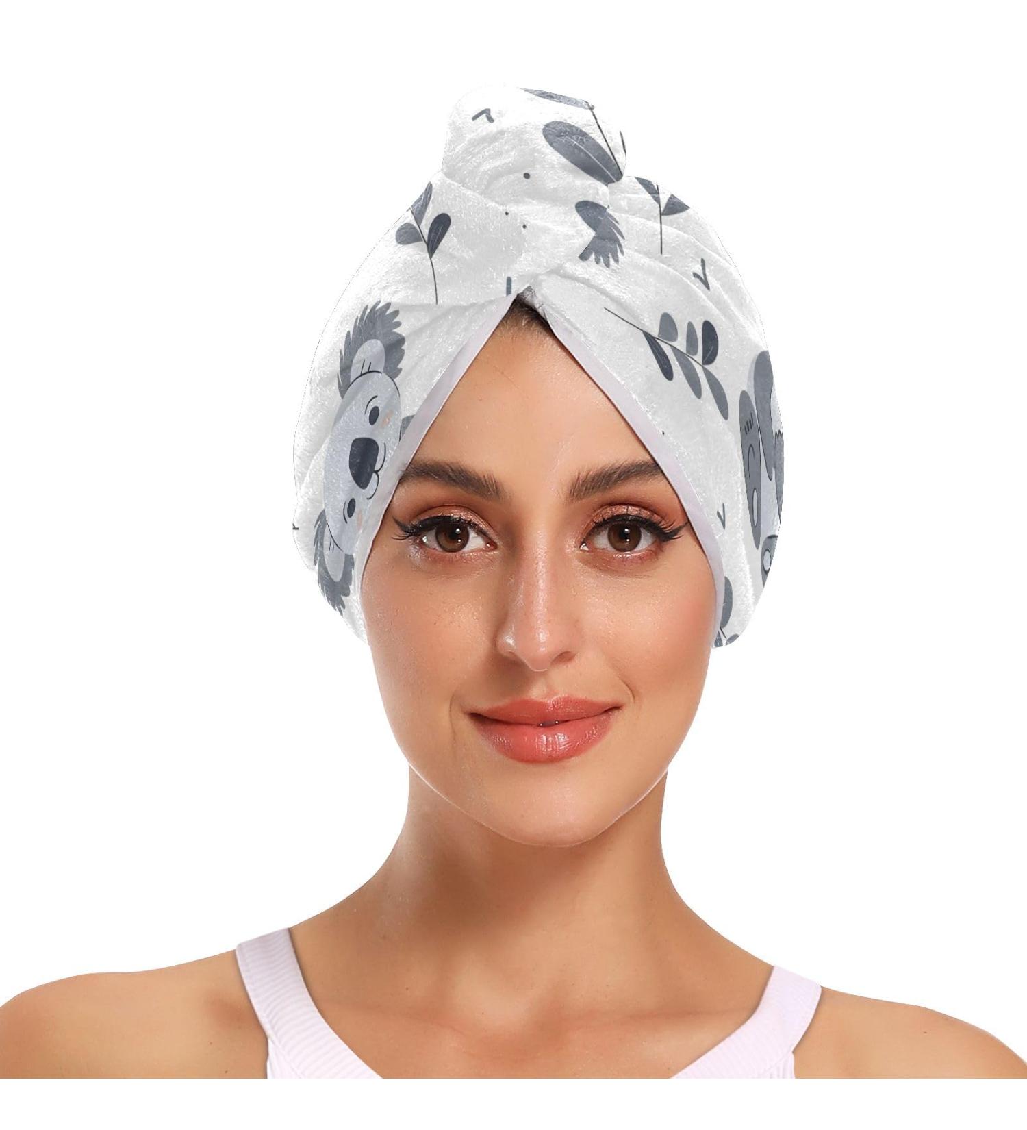 Cute Koala Hair Towel Set for Kids - Super Absorbent Quick Dry Turbans | 2 Pack Head Towels with Button Wraps for Women & Girls - Buy Online on GoSupps.com
