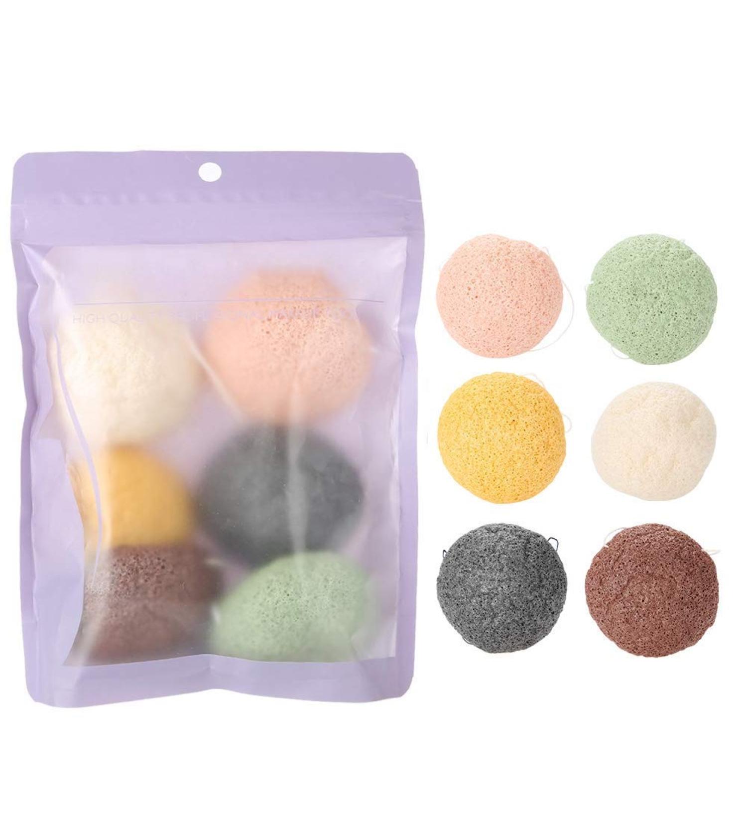 Filfeel 6-Piece Konjac Facial Sponge Set - Gentle Exfoliating & Cleansing Sponges for Skin Care - Round Shape - Buy Online on GoSupps.com
