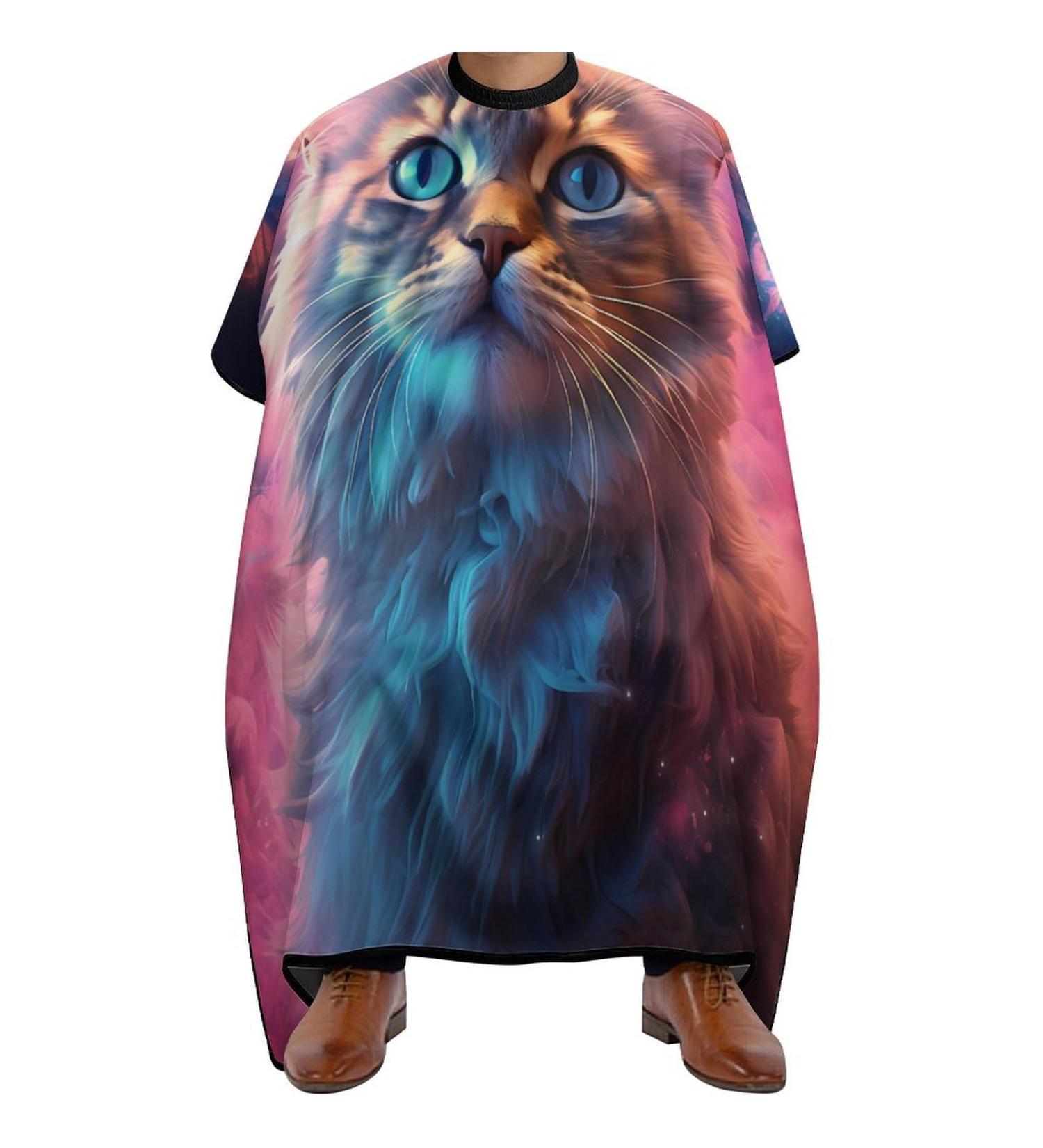 Space Cat Barber Cape | Adjustable Snap Hair Cutting Apron for Adults | Stylish Salon Essential - Buy Online on GoSupps.com