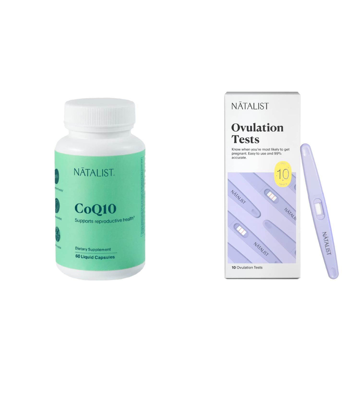 NATALIST Ovulation Test Kit + CoQ10 Ubiquinone Fertility Vitamin Bundle - 10ct Predictor + 120mg Daily Dose - 60 Capsules - Buy Online on GoSupps.com