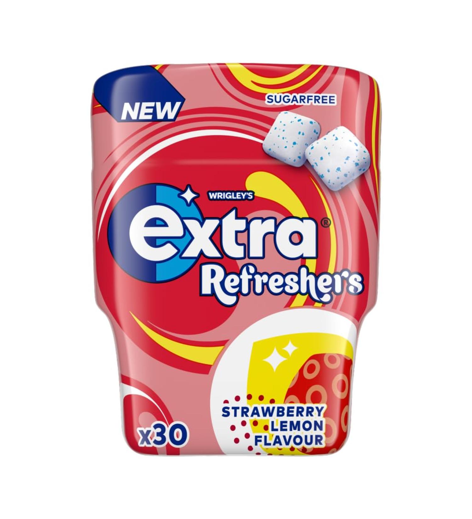 Extra Refreshers Strawberry Lemon Sugarfree Chewing Gum Bottle 30 Pieces