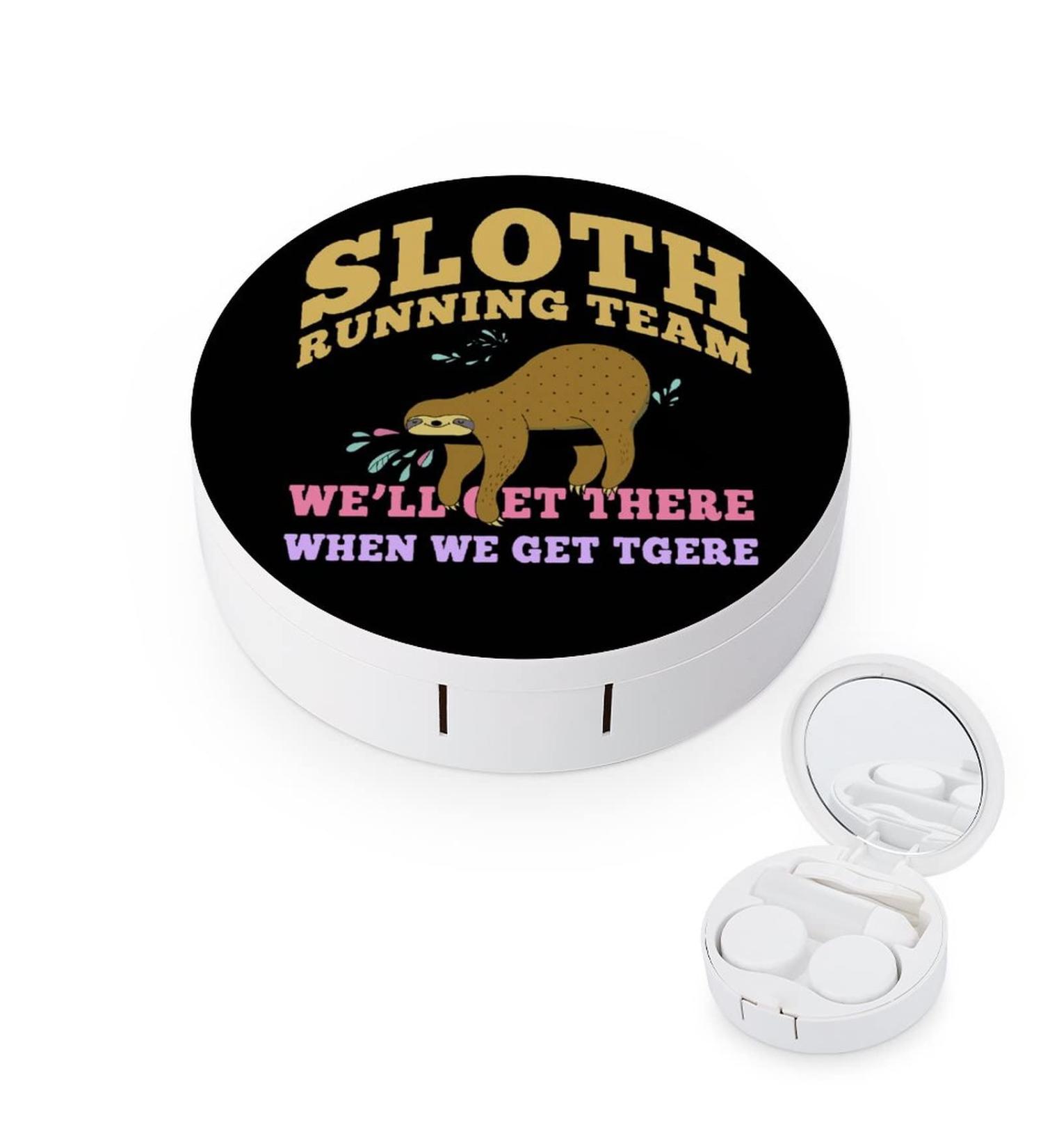 Funny Sloth Running Team Round Case For Contact Lens Kit Storage Box with Mirror Printed - Buy Online on GoSupps.com