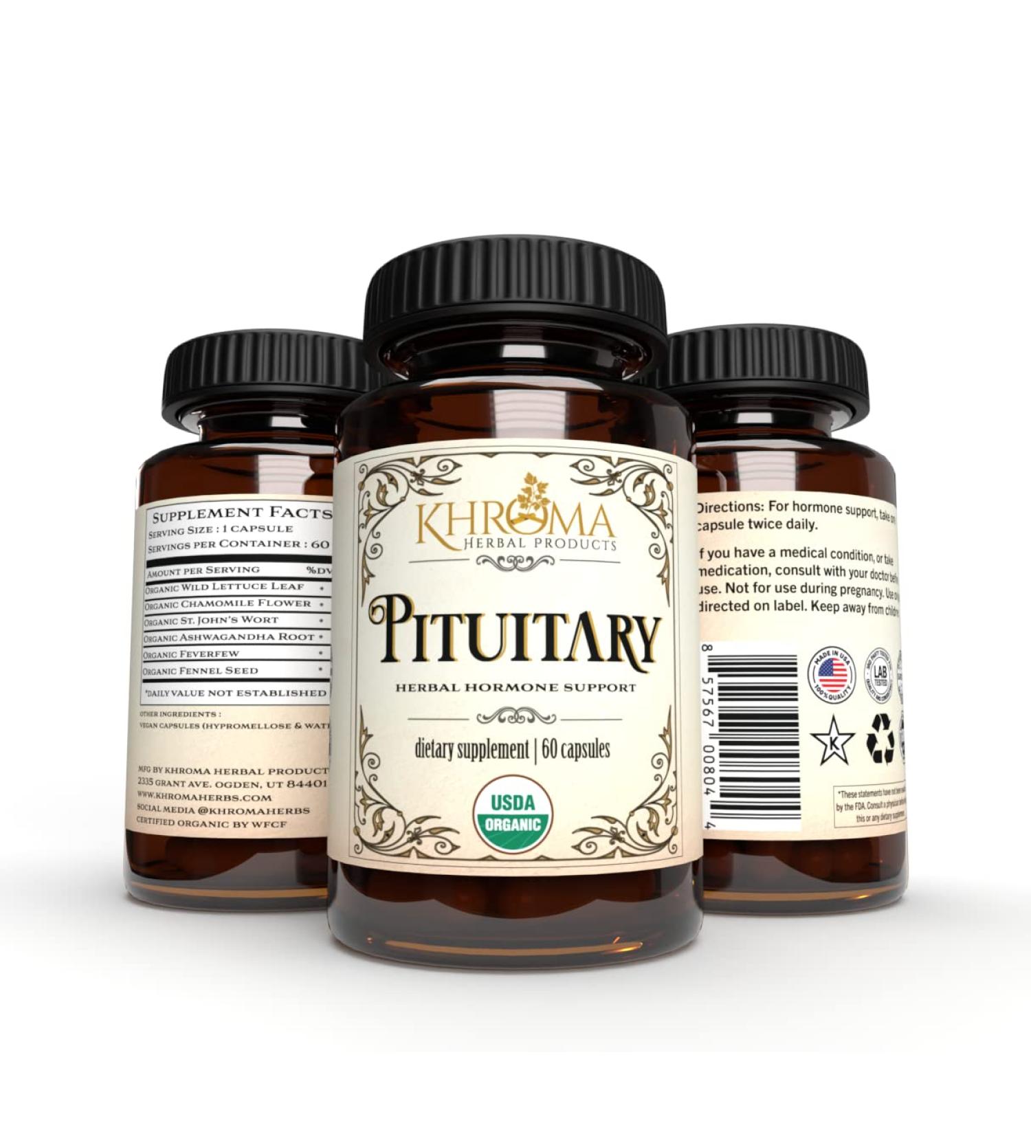 Organic Pituitary Blend - 60 Vegan Capsules in a Glass Bottle - for Maximum Pituitary Support - by Khroma Herbs