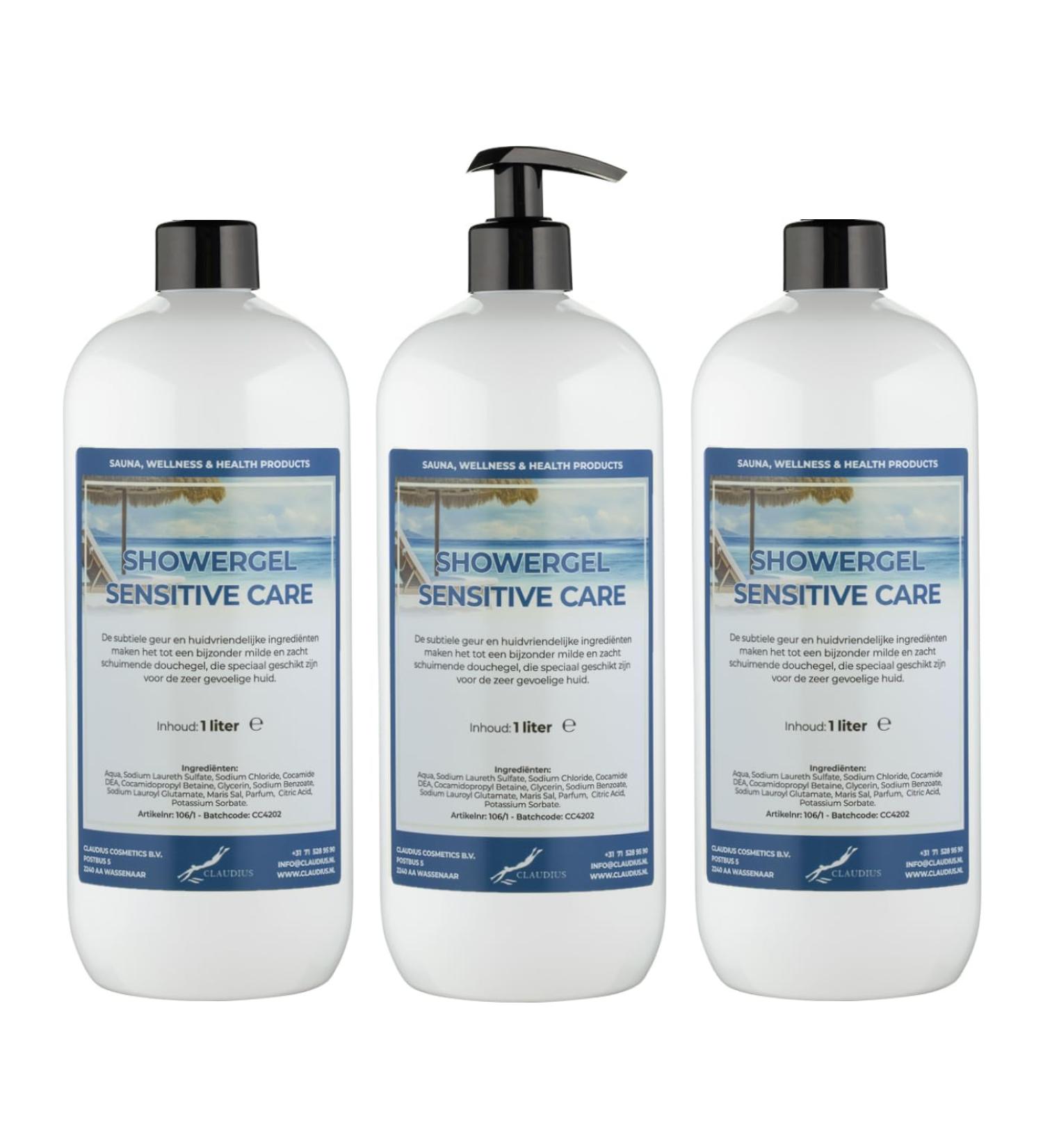 Claudius Showergel Sensitive Care 3 x 1 liter met gratis pomp