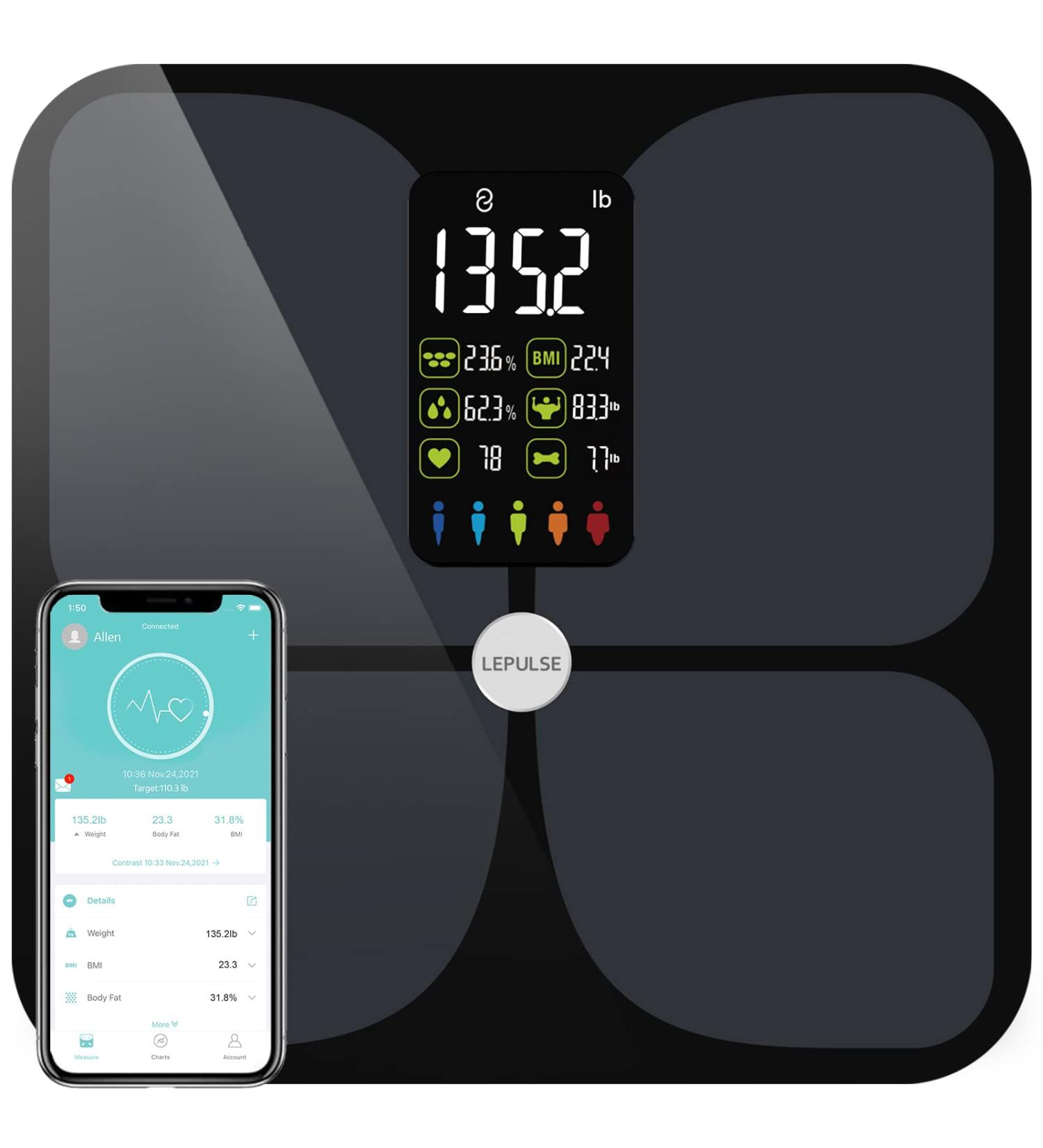 Lescale Large Display Bluetooth Body Fat Scale - High Accuracy Weight Scale with BMI, Heart Rate & 15 Body Composition Analyzer - Syncs with Fitness App - Buy Online on GoSupps.com