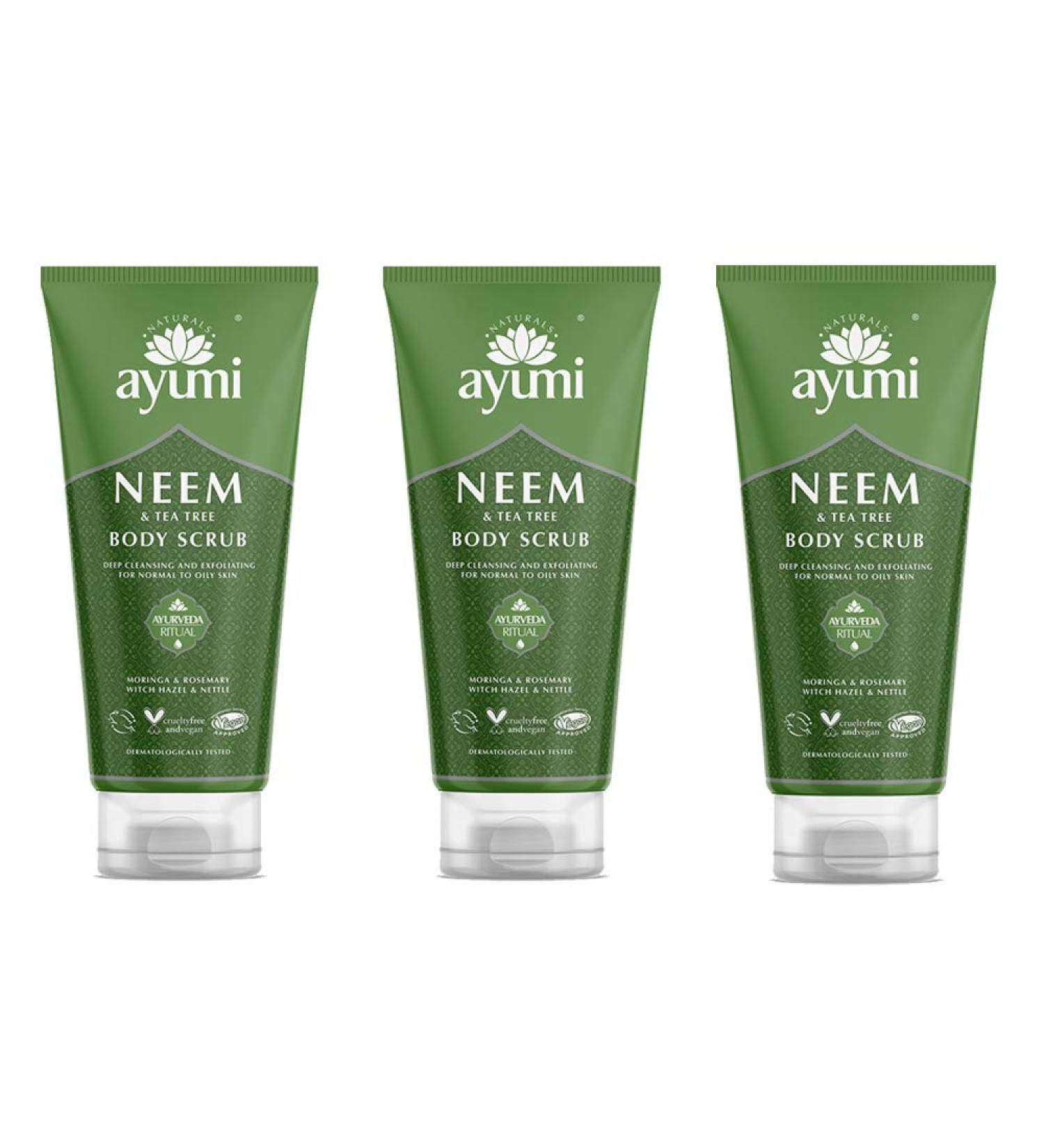 Buy Ayumi Neem & Tea Tree Body Scrub - Vegan Cruelty-Free 3 x 200ml | International Shipping - Buy Online on GoSupps.com