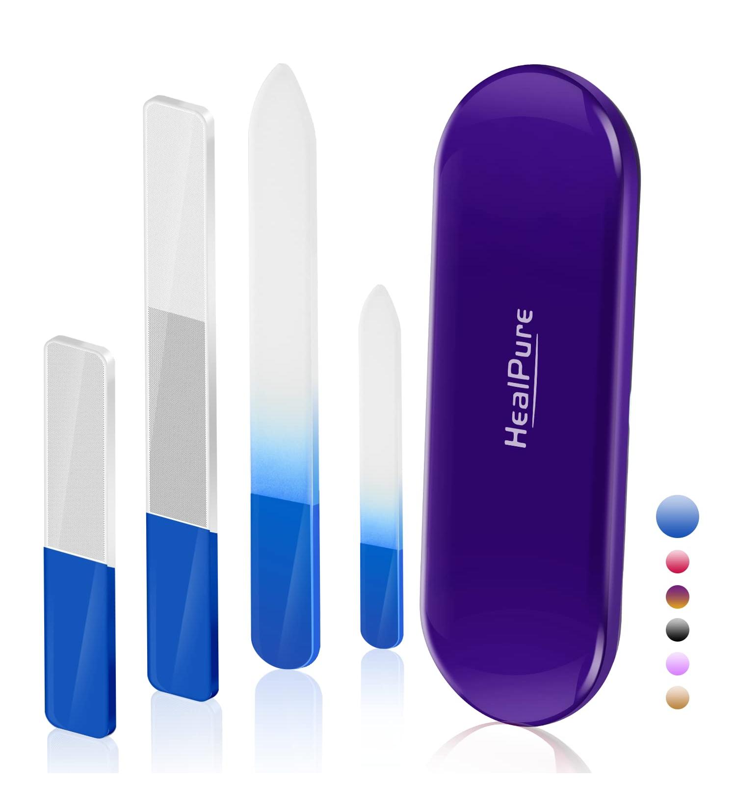 Glass Nail File and Shiner 4PC Double Sided Etched Crystal Nail Buffer Files and Nano Nail Polishers Professional Salon Manicure Tools Kit for Acrylic and Natural Nail Perfect for Women & Girls Blue - Buy Online on GoSupps.com
