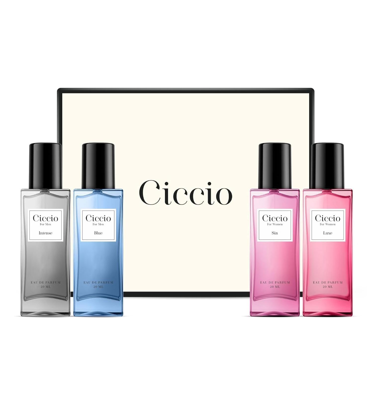 Cicci'o Unisex Eau De Perfume Blue and Intense for Men + Luxe and Sin for Women | Premium Long Lasting Luxury Fragrance Scent|Perfect Perfume for Summer (Pack of 4) 20ml each - Buy Online on GoSupps.com