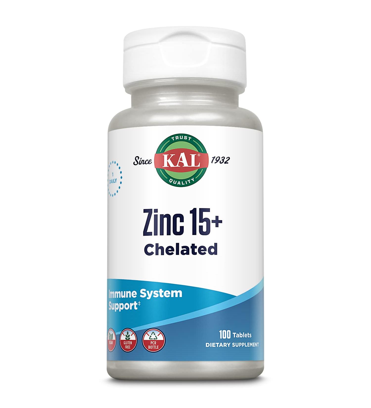 KAL Zinc 15+ with Betaine HCL & Trace Minerals - 100 Tablets for Immune Support - Buy Online on GoSupps.com