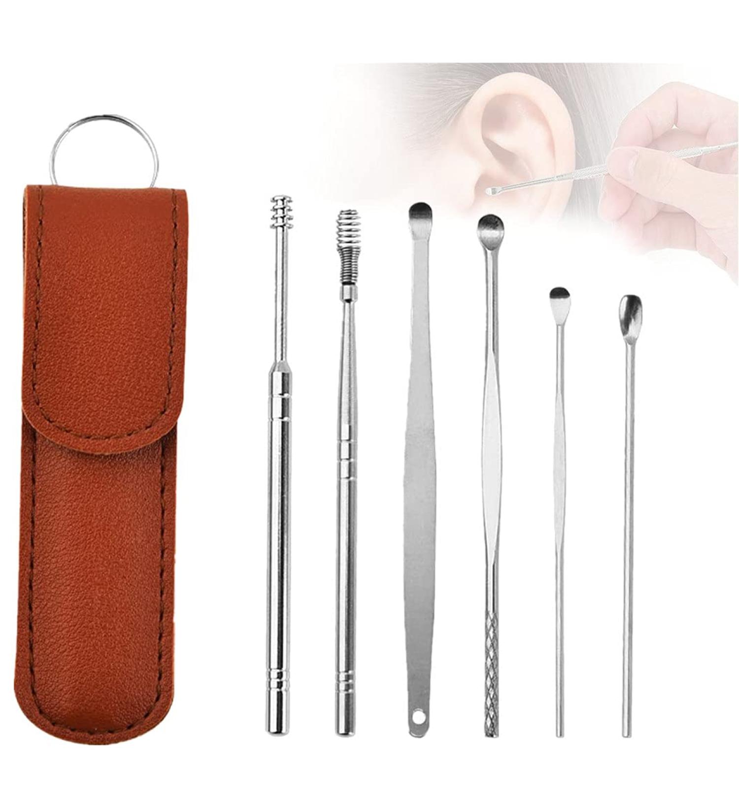 OvOHapia 6PCS Spring Ear Wax Cleaner Kit - Stainless Steel Ear Curette Removal Tool Set (Brown) - Buy Online on GoSupps.com