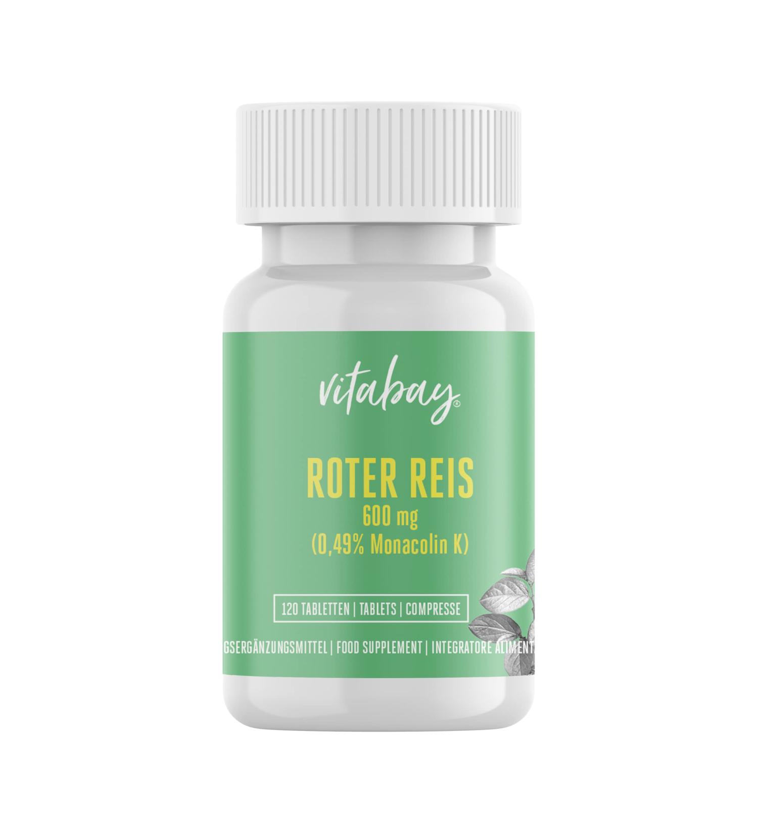 Vitabay Red Rice 600 mg - 120 Vegan Tablets with Monacolin K | High Dose Preservative-Free Made in Germany - International Shipping Available - Buy Online on GoSupps.com