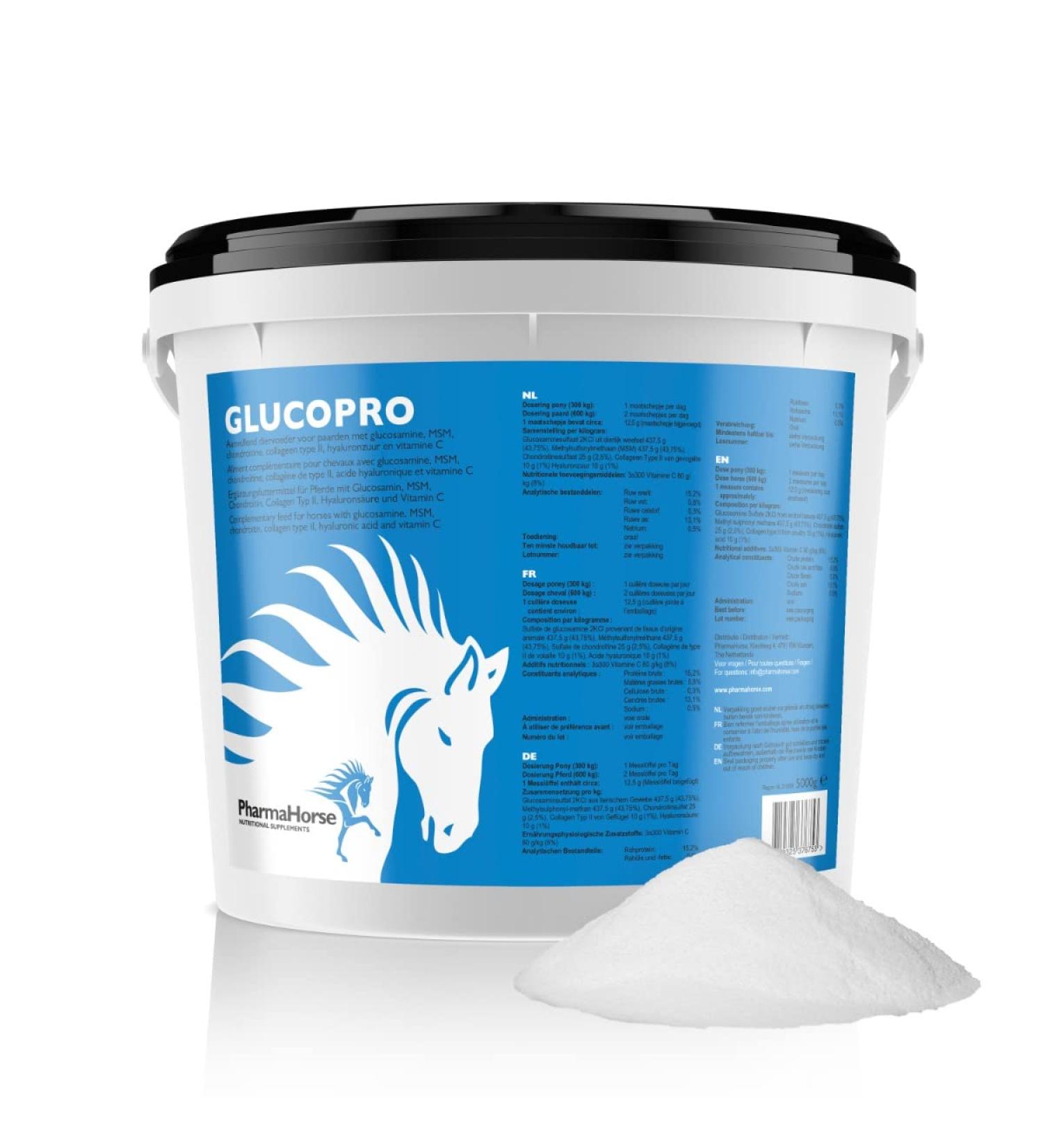 PharmaHorse Glucopro | Horse Supplement | MSM Vitamin C Glucosamine Collagen | No Sugar Added | 100% Pure Glucosamine Sulphate | No Doping | 5000g - Buy Online on GoSupps.com