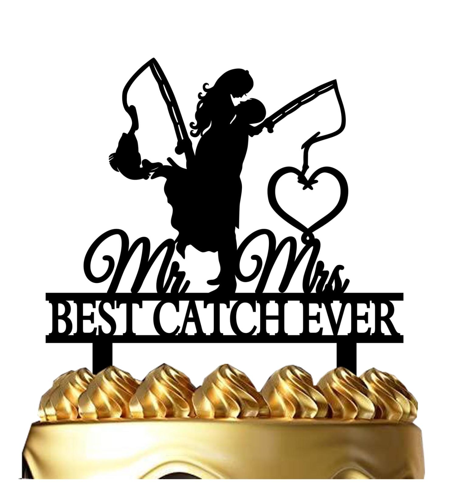 ximoogoooz Funny Fishing Wedding Cake Topper - Best Catch Ever - Groom Hugging Bride Fishing Couple Cake Topper Mr&Mrs Wedding Cake Topper (Fishing Couple) - Buy Online on GoSupps.com