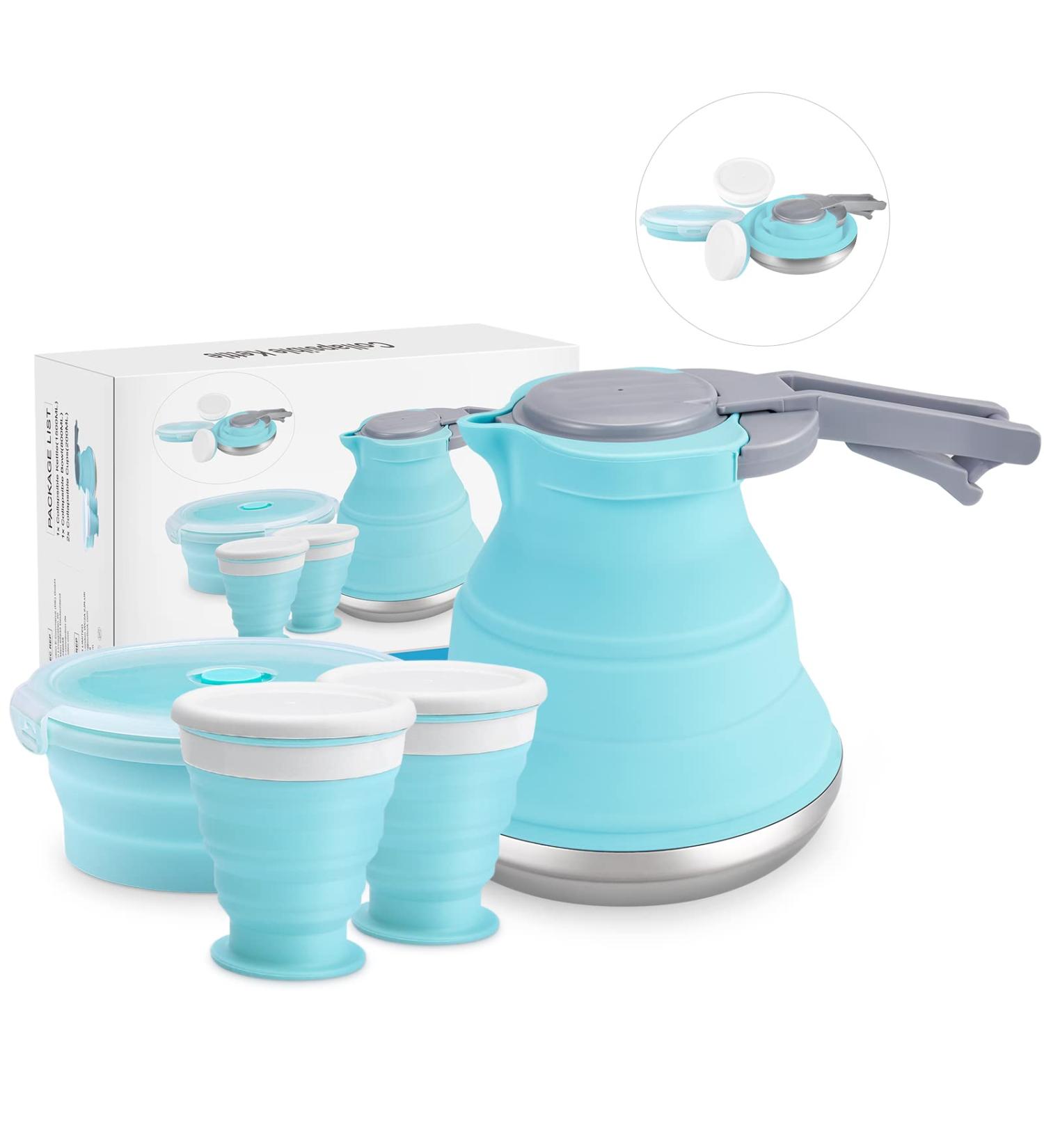 Portable Collapsible Camping Kettle 1.5L | Foldable Silicone Coffee Pot with Collapsible Bowl & Cups - Ideal for Outdoor Camping, Hiking, Travel | Excellent Gift Idea - Buy Online on GoSupps.com