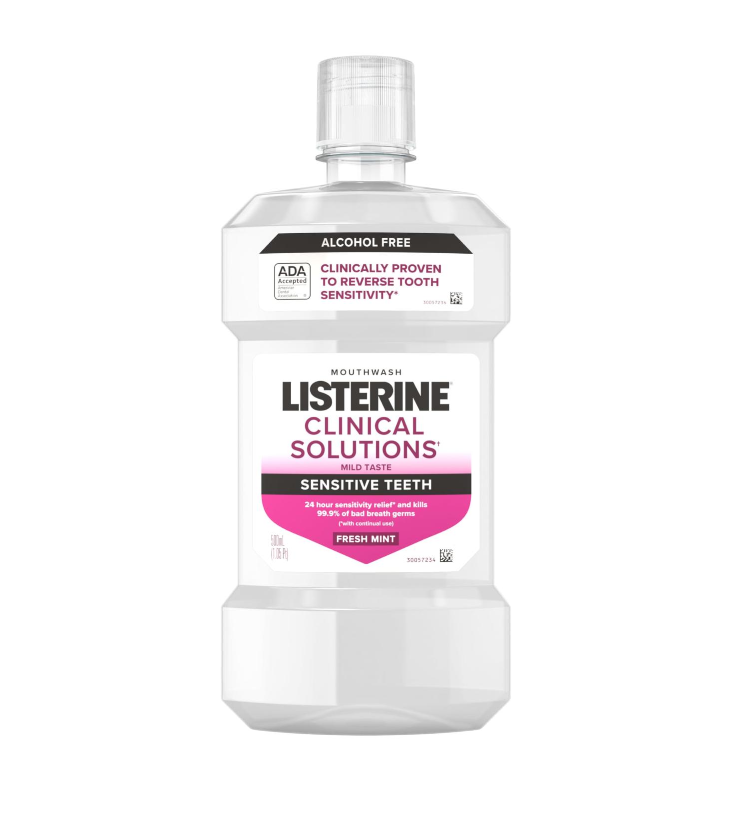 Listerine Clinical Solutions Sensitive Teeth Alcohol Free Mouthwash Fresh Breath Dental Mouthwash Provides Protection & Relief from Tooth Sensitivity Pain Daily Fresh Mint Oral Rinse 500 mL - Buy Online on GoSupps.com