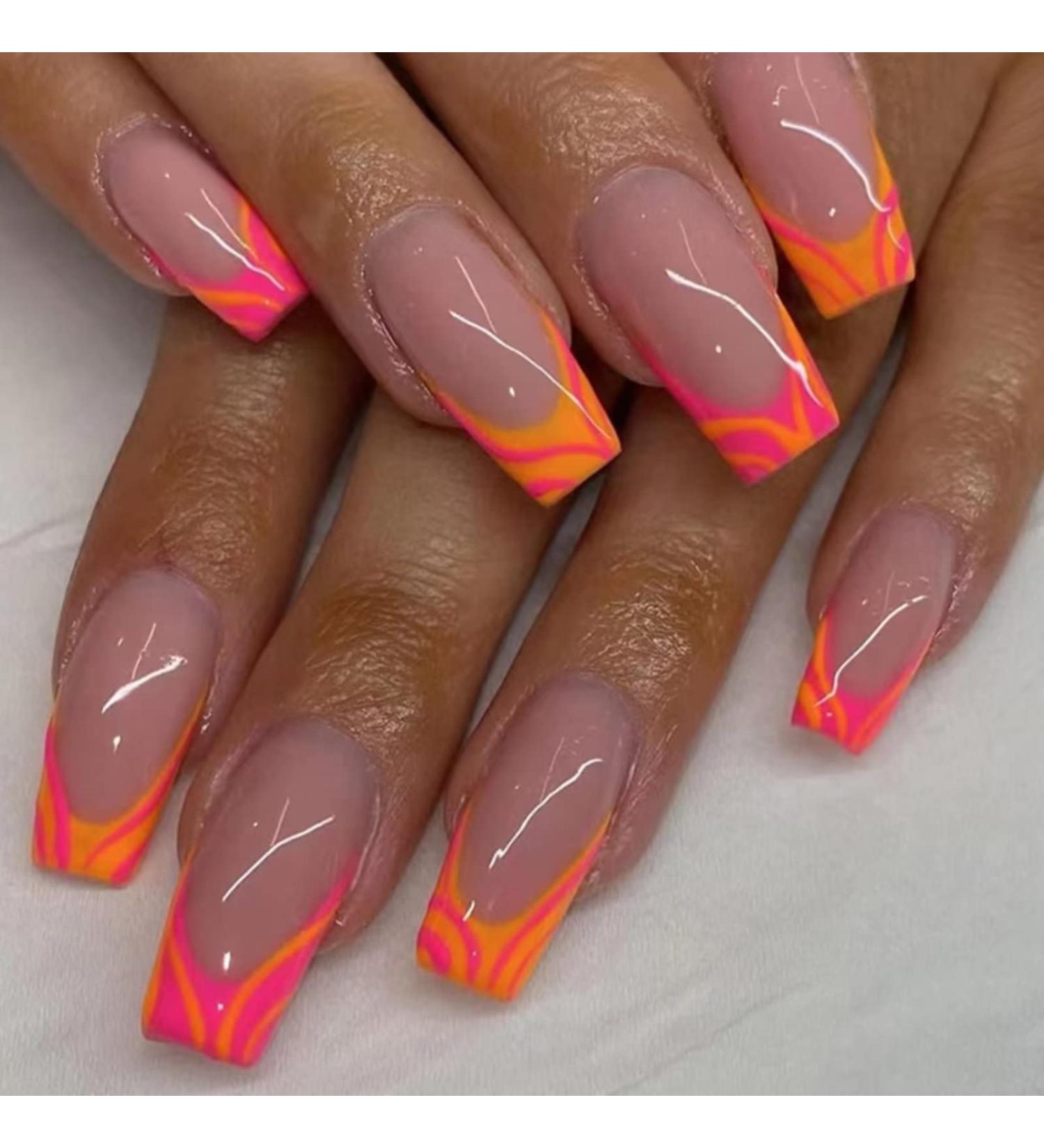 RUNRAYAY 24pcs Orange Press on Nails - Medium French Tips Artificial Nails for Women & Girls | Easy Glue-On Fake Nails - Buy Online on GoSupps.com