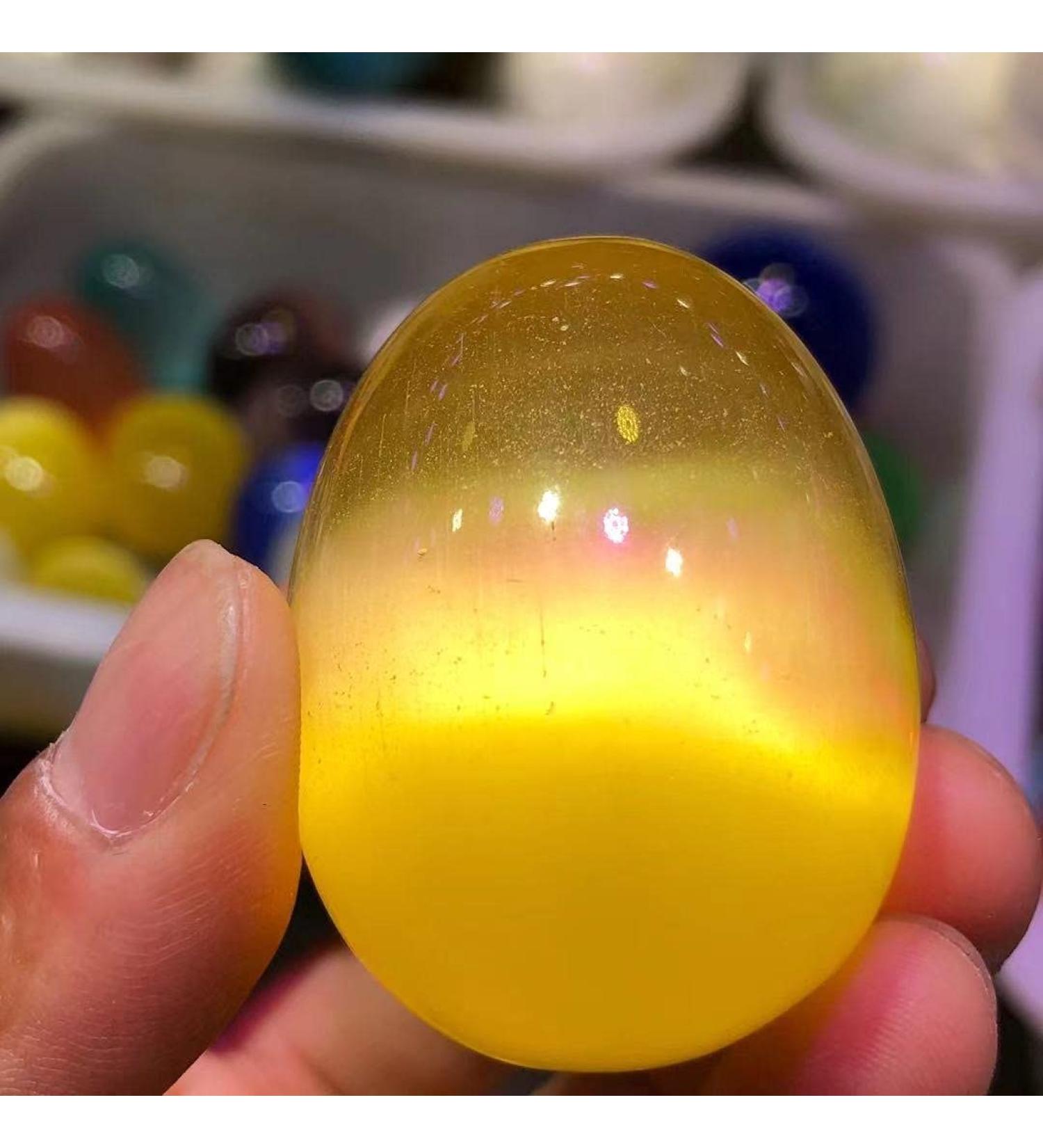 Stone Crafts Natural Yellow Cat's Eye Crystal Egg Divination Stone Photography Egg Decoration Natural Luster - Buy Online on GoSupps.com