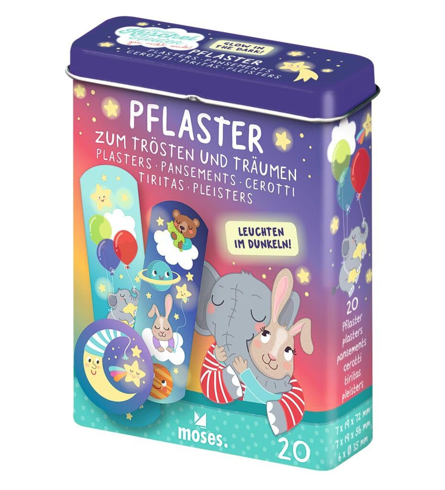 Moses Small Cuddly Heroes Plasters - Cute Motifs Bright & Fun Plaster Box for Kids | Metal Can with 20 Booklets Perfect for Small Injuries & Wounds - Buy Online on GoSupps.com