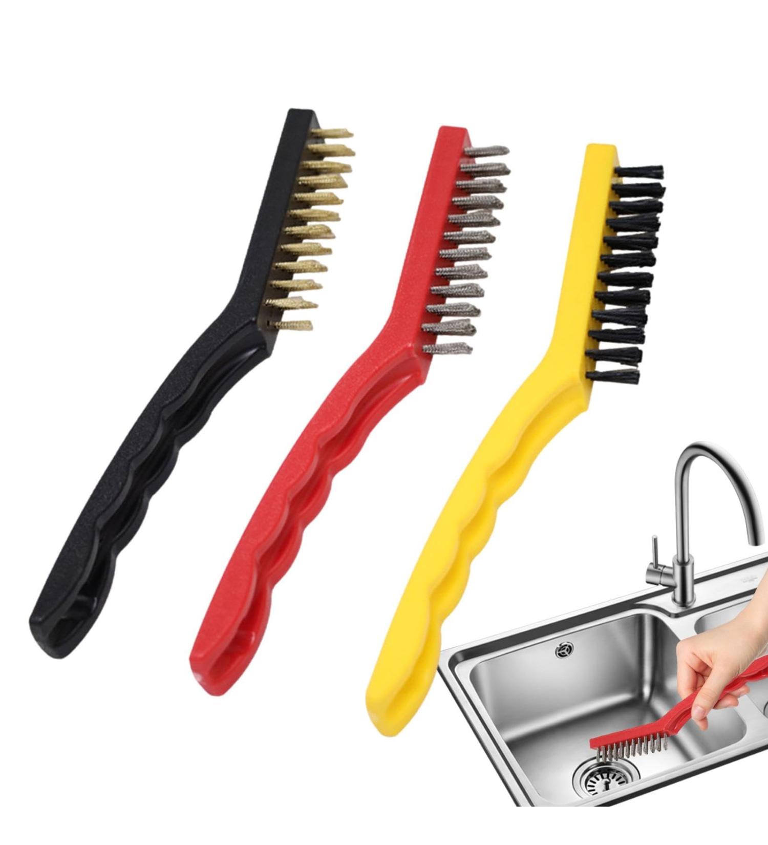 Shakven Steel Wire Brush Grease Cleaner Brush - Deep Cleaning Wire Brush Set Nylon Brush Hard Bristles Brush Scrubber with Ergonomic Handle Grip for Rust Dirt Paint - Buy Online on GoSupps.com