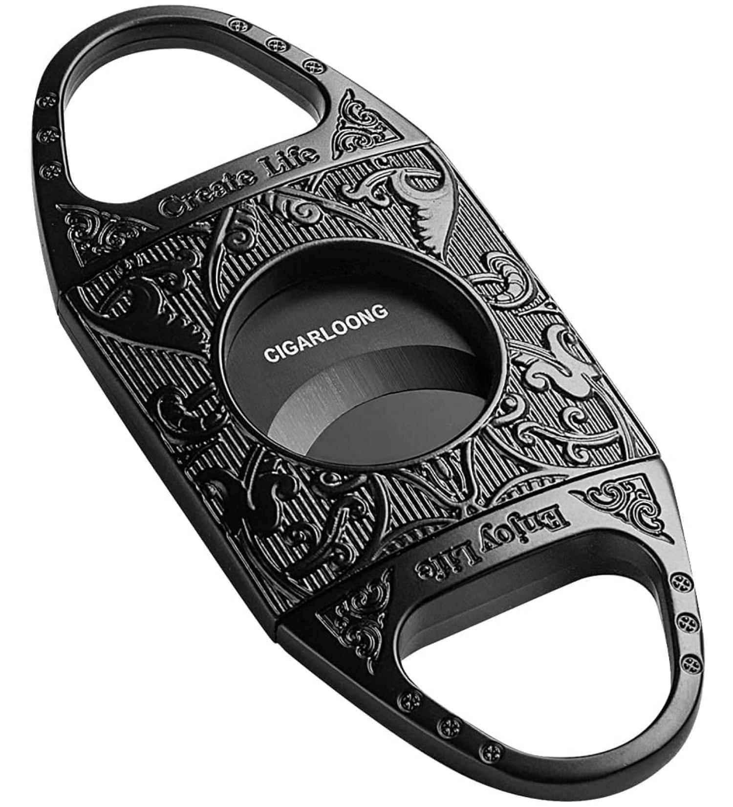 Cigar Cutter Accessories Cigar Cutter Black Engraved Stainless Steel Double Self Sharpening Blades Cigar Guillotine - Buy Online on GoSupps.com