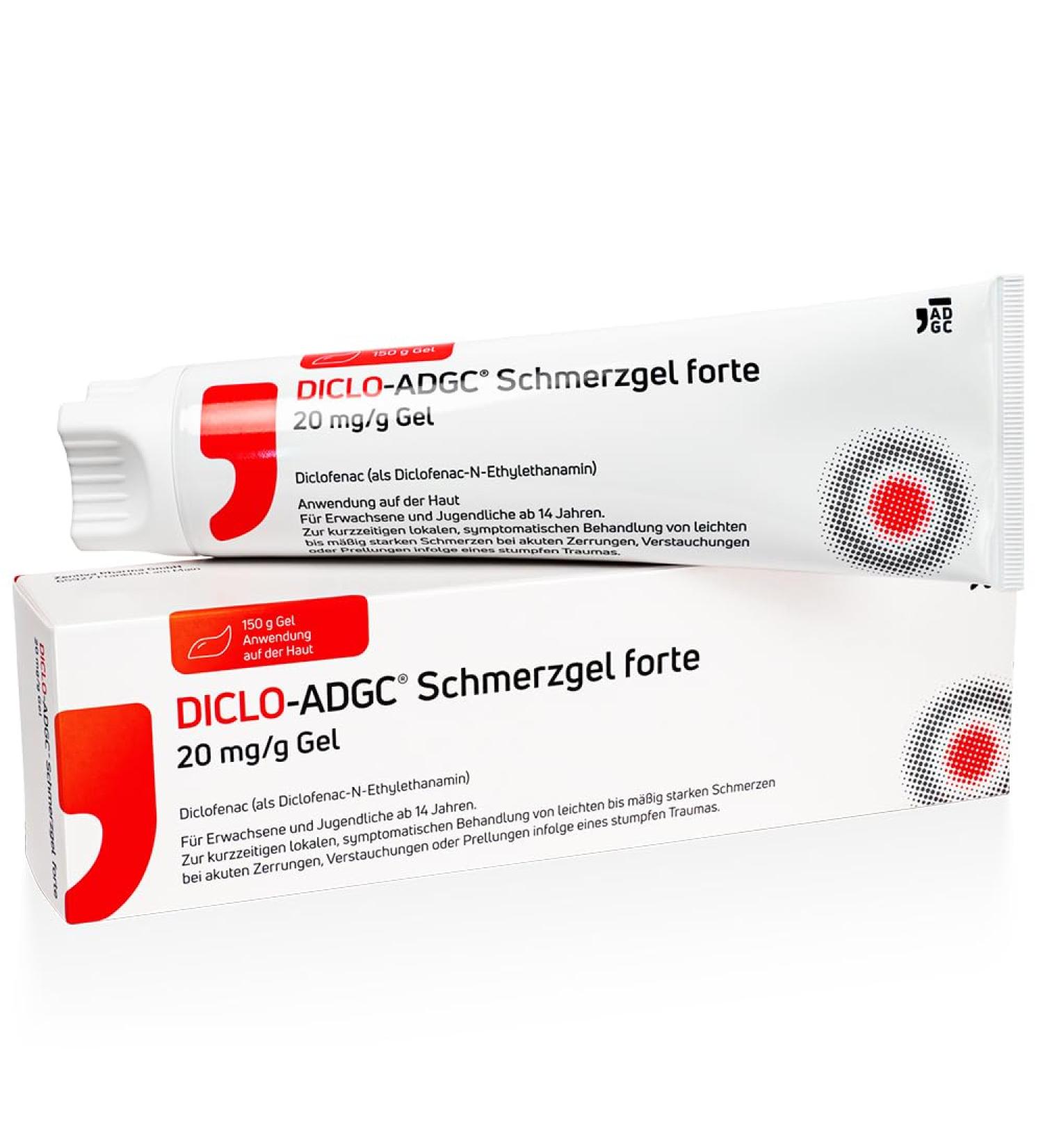Diclo-ADGC Pain Gel Forte 150g - Effective Relief for Strains Sprains & Bruises - Fast-Acting Pain Treatment - Buy Online on GoSupps.com