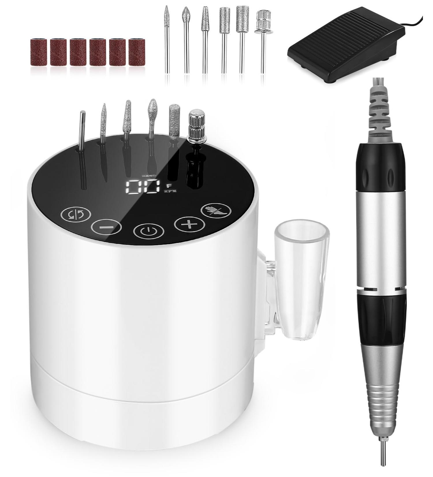 35000 RPM Electric Nail Drill File - Professional Adjustable Speed Manicure Pedicure Kit for Acrylic and Gel Nails - LCD Display - White - Buy Online on GoSupps.com