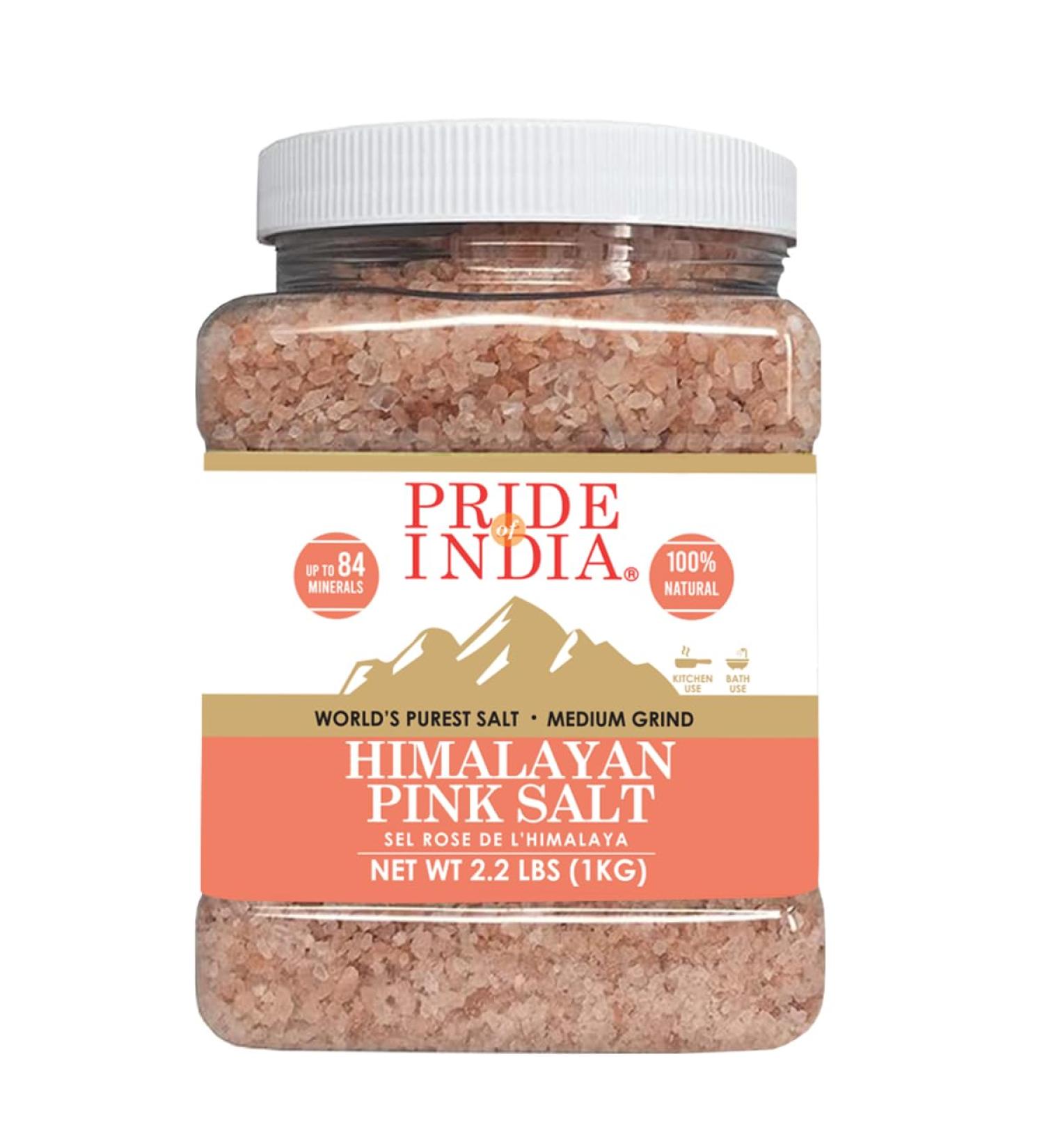 Pride Of India - Pure Himalayan Pink Salt - Enriched w/ 84+ Natural Minerals Medium Grind 2.2 Pound (35.2oz) Jar - Himalayan Salt Himalayan Pink Salt Pink Himalayan Salt Grind Salt Pure Rock Salt - Buy Online on GoSupps.com