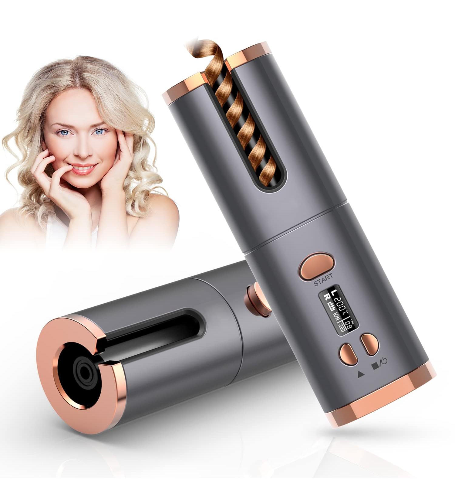 USB Rechargeable Cordless Hair Curler with LCD Display - Portable Automatic Curling Wand for Home and Travel - Silver - Buy Online on GoSupps.com