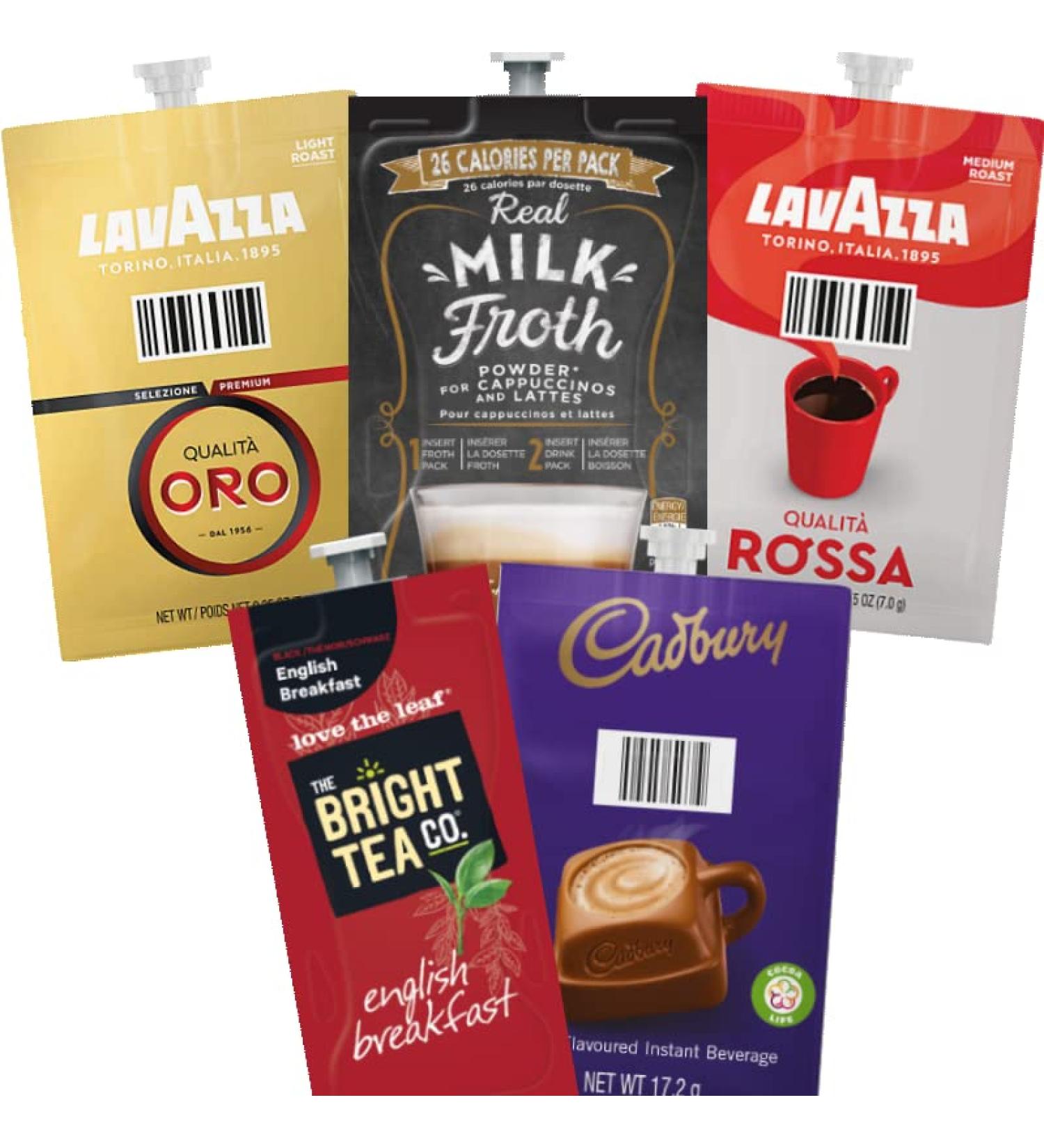 98 FLAVIA LAVAZZA ESSENTIAL SELECTION DRINKS SACHETS ORO. REAL MILK FROTH. ROSSA. ENGLISH BREAKFAST TEA. HOT CHOCOLATE Chocolate 98 count (Pack of 1) - Buy Online on GoSupps.com