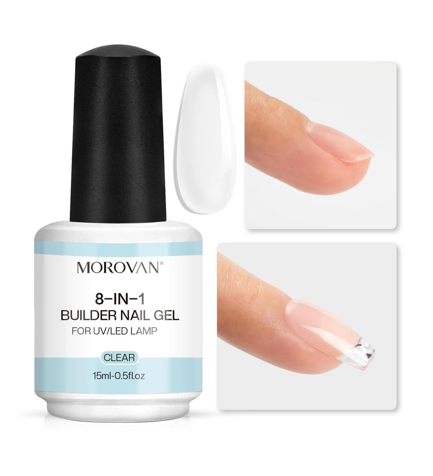 Morovan Builder Gel for Nails - 8-in-1 Clear Adhesive Hard Gel for Nail Extensions & Strengthening | Perfect for Rhinestones - Buy Online on GoSupps.com