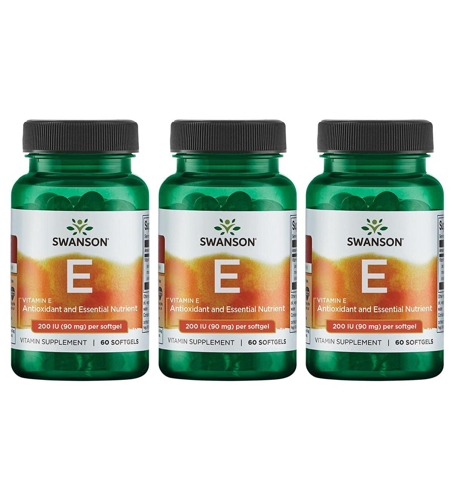 Swanson Vitamin E 200 IU Softgels (90mg) - Pack of 60 (3 Pack) - Buy Online on GoSupps.com