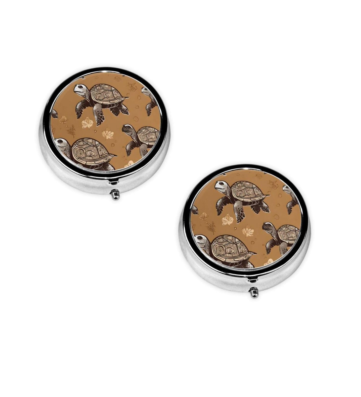Sea Turtles Mini Round Pill Box - 3 Compartment Travel Organizer | Portable Medicine Case for Home & Office - Buy Online on GoSupps.com
