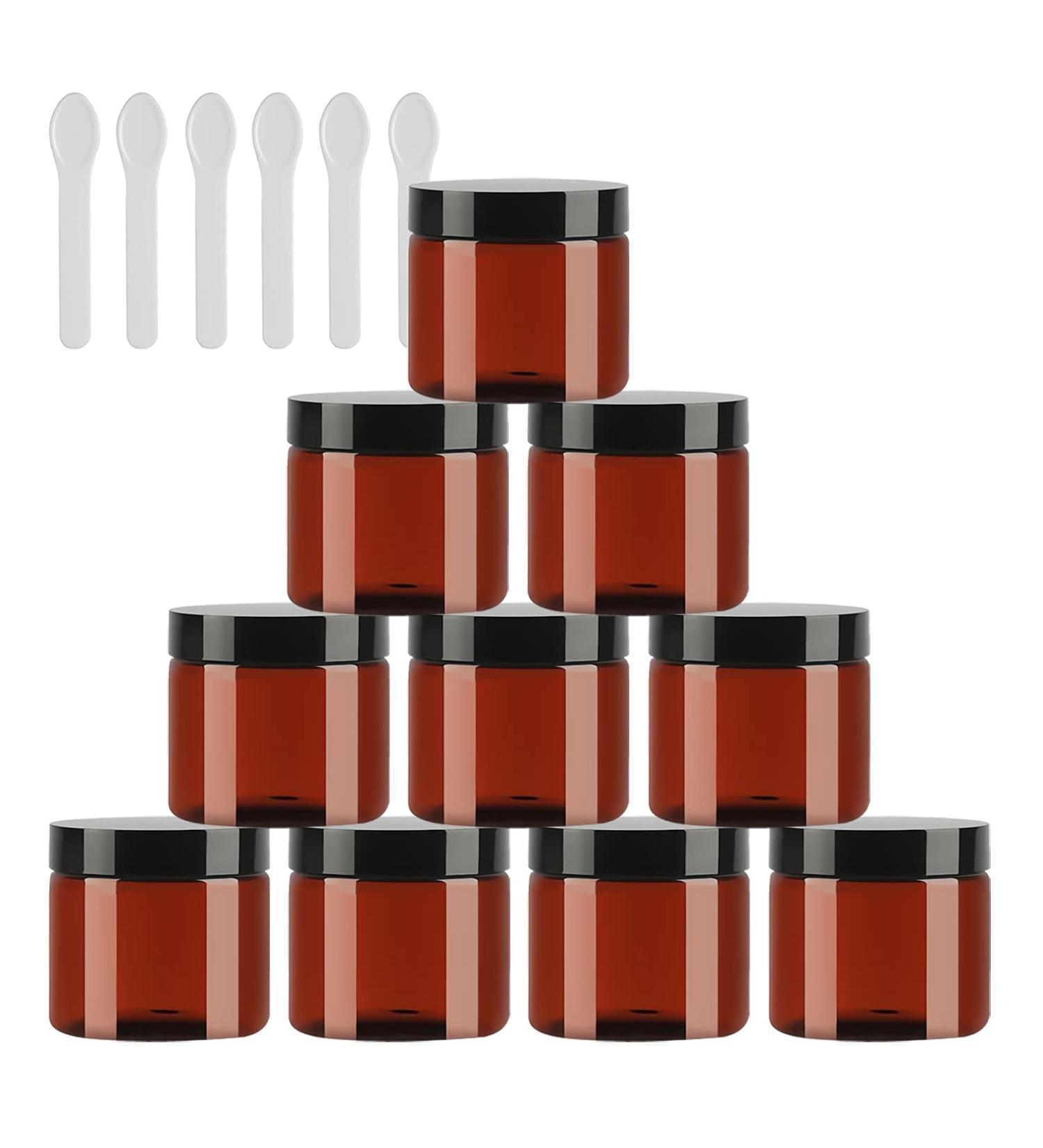 Tianzd 12-Pack 50ml Brown Plastic Empty Cream Cans with Black Lids & 6 Spatulas - Ideal for Cosmetics & Skincare - International Shipping Available - Buy Online on GoSupps.com