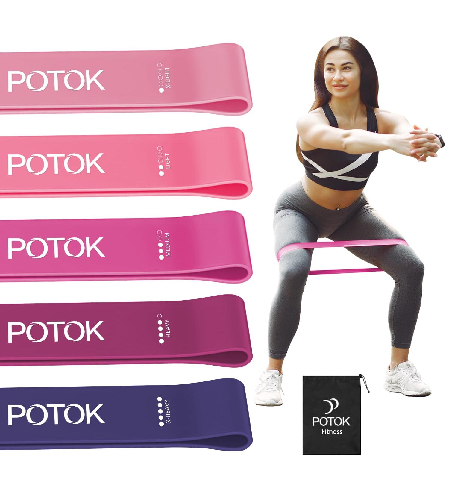 Potok 5 Set Fitness Straps - Resistance Tapes in 5 Strengths | Natural Latex Gym Bands for Muscle Building Pilates & Yoga - Includes Carrying Bags - Buy Online on GoSupps.com