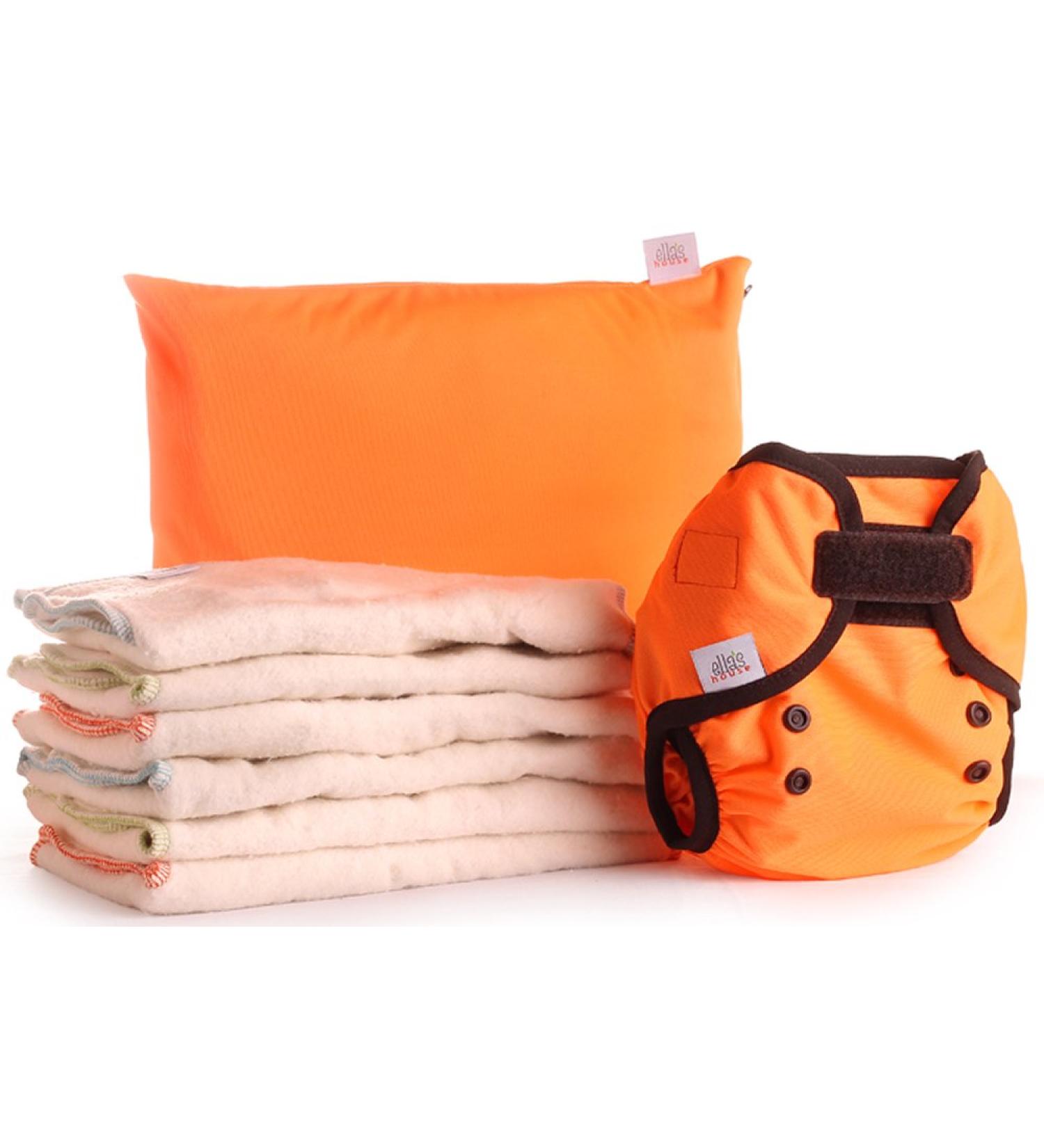 Bum Fold Eco-Pack Cloth Diaper Set Overpants and Prefold Inserts (L orange) L Orange