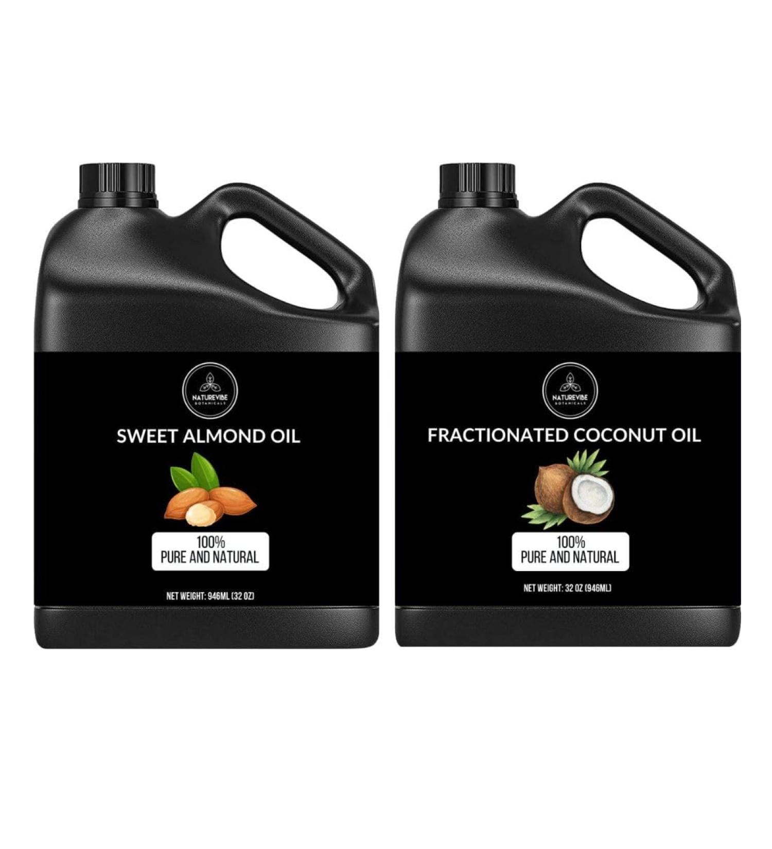 Naturevibe Botanicals Sweet Almond Oil 32oz and Fractionated Coconut Oil 32oz |Oil Combo - Buy Online on GoSupps.com