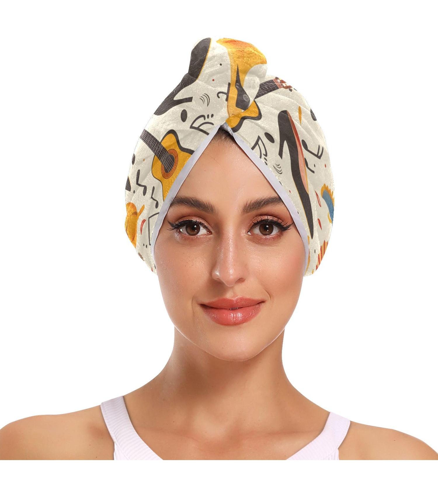 Super Absorbent Hair Drying Towels 2 Pack | Quick Dry Hair Turbans & Guitar Shoes | Perfect for Women & Girls - Buy Online on GoSupps.com