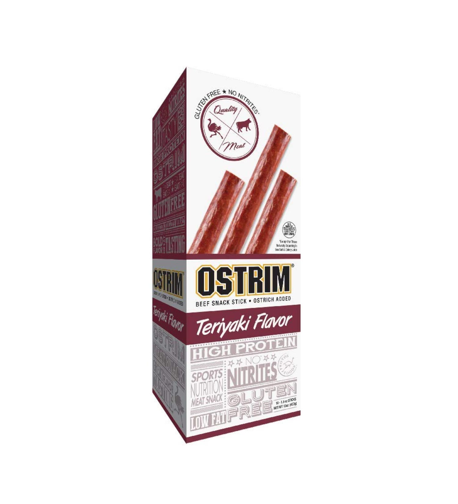 Ostrim Teriyaki Beef & Ostrich Jerky Snack Sticks 1.5 oz - Pack of 10 - Buy Online on GoSupps.com