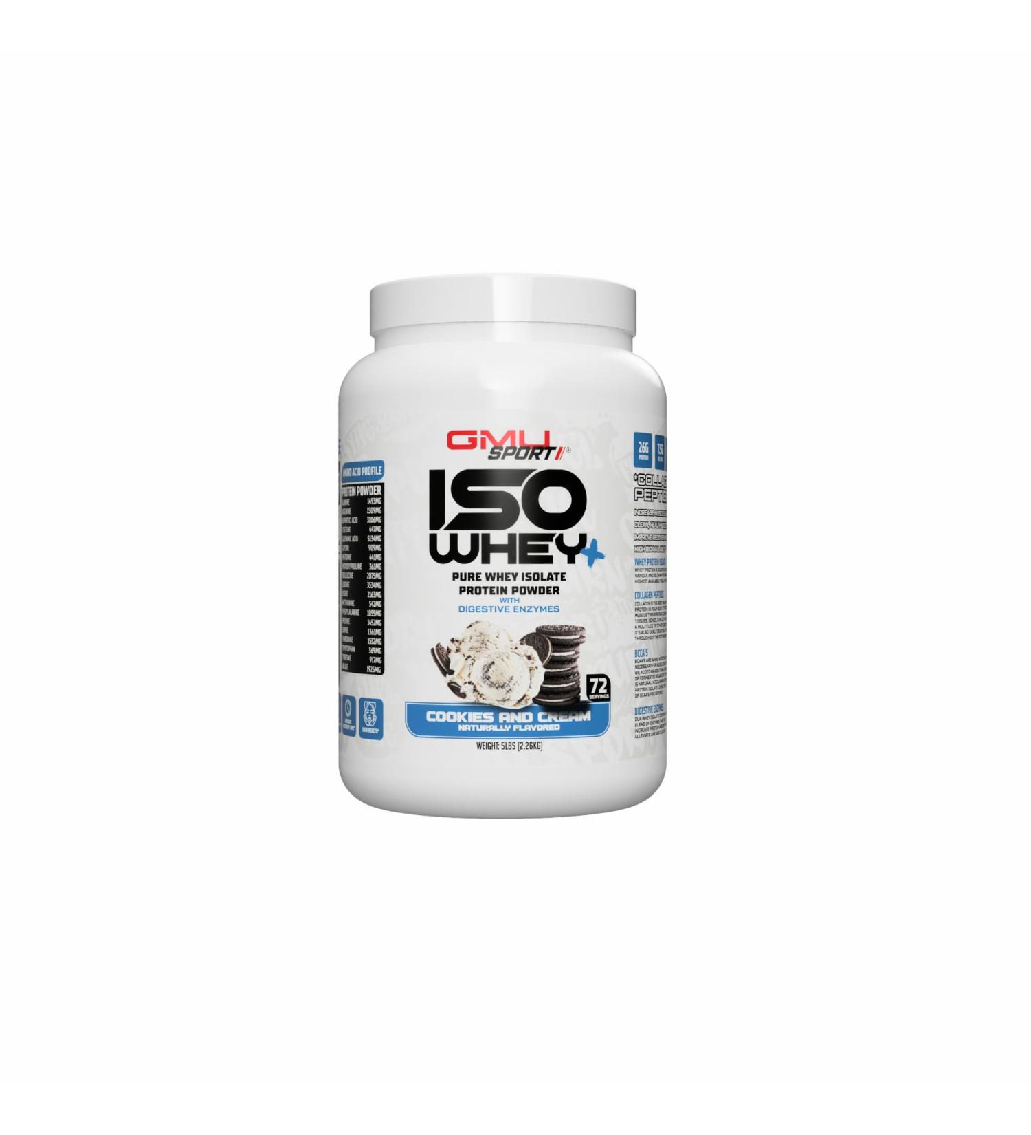 Buy 100% Whey Protein Isolate Powder - 5LB Cookies & Cream with Collagen BCAAs & Digestive Enzymes - 72 Servings for Optimal Performance & Recovery - Buy Online on GoSupps.com