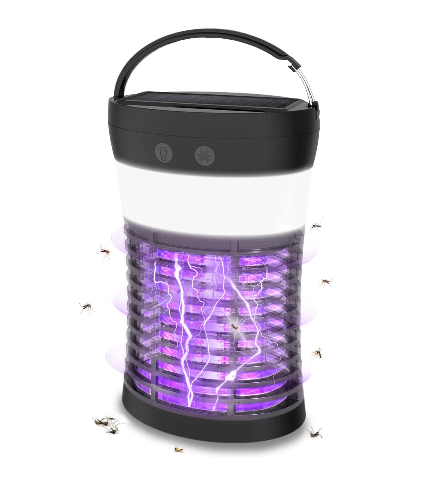 Mosquito Killer lamp Portable Bug Zapper Light Bulbs & Waterproof Camping Lantern 1800mAh Battery USB and Solar Rechargable LED Insect & Fly Killer for Outdoor Home Bedroom Backyard Patio Black - Buy Online on GoSupps.com