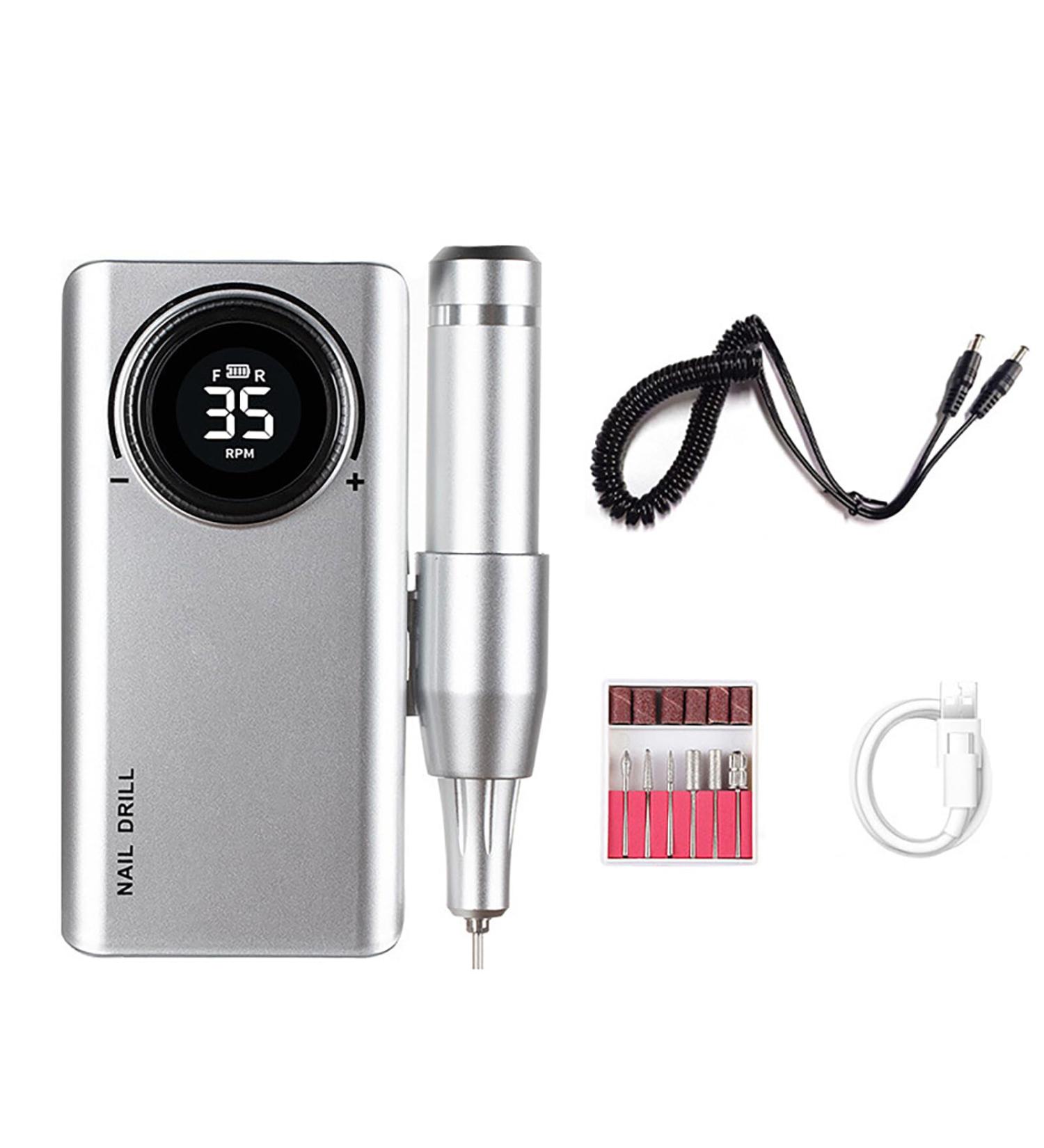 Nail Drill Rechargeable Professional Electric Nail File 35000RPM Portable Nail Drill with 6 Drill Bits for Acrylic Nails Gel Manicure Pedicure Polishing Tool for Salon & Home Use Silver - Buy Online on GoSupps.com