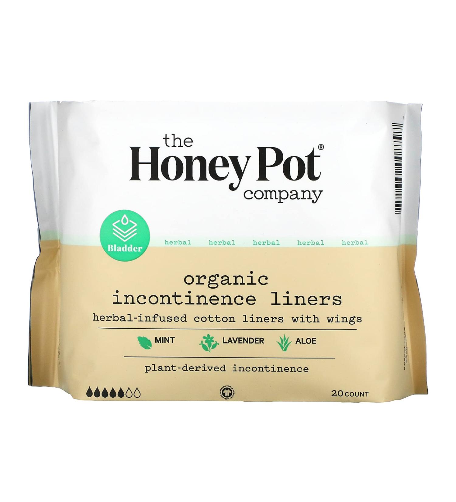 The Honey Pot Company  Herbal-Infused Cotton Liners With Wings Organic Incontinence Liners 20 Count
