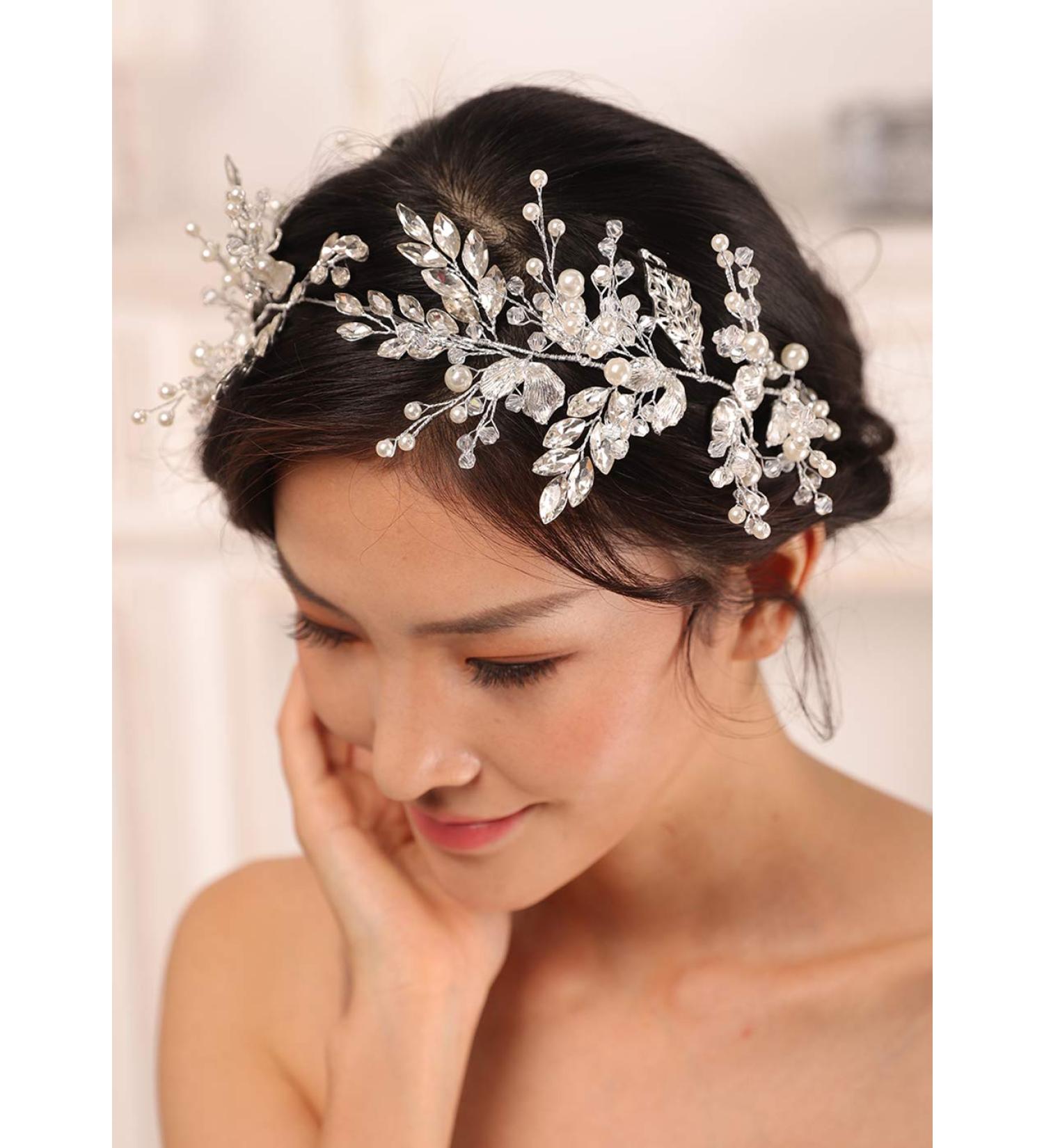 Kercisbeauty Crystal and Pearl Headband for Women Wedding Bridal Headpiece Jewelry Art Deco Handmade Heavy Hair Accessories Collection - Buy Online on GoSupps.com