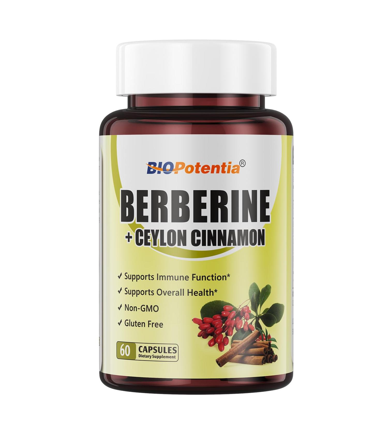 Berberine Supplement - Berberine 500mg with Ceylon Cinnamon Enhanced Absorption Fomula for Immune System & Metabolic Support Supplement | Non-GMO - 60 Capsules 60 Count (Pack of 1) - Buy Online on GoSupps.com