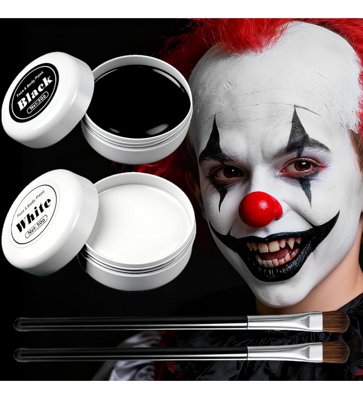  Nepturion Halloween Makeup Halloween Face Makeup Black and White Body Colors (50g) and White (50g) with 2 Brushes Face Paint for Theatre Makeup for - Buy Online on GoSupps.com