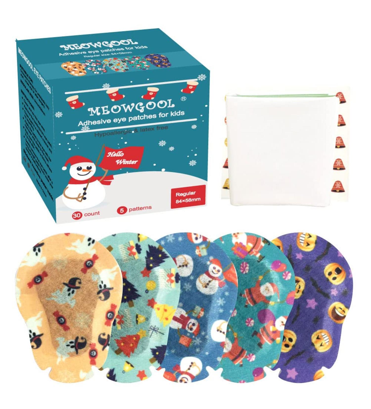Meowgool Adhesive Eye Patches for Kids - 5 Fun Designs for Boys and Girls - Halloween and Christmas Themes - 30 Patches - Includes 1 Stickers Incentive Poster - Buy Online on GoSupps.com